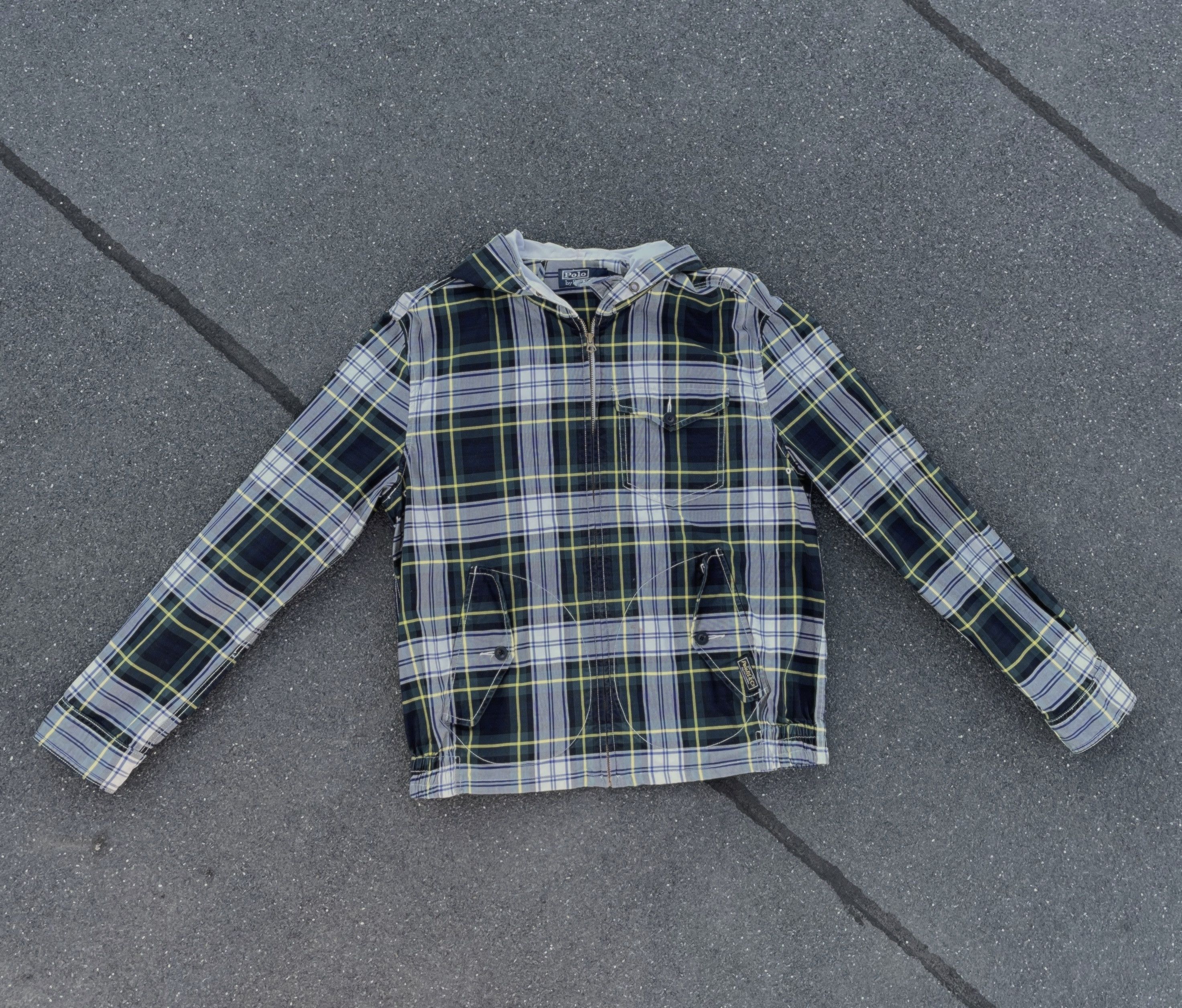 Vintage Polo Ralph Lauren Green Tartan Checked Hooded Jacket