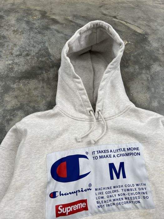 Supreme Supreme x Champion Label Hoodie Grey FW16 Medium