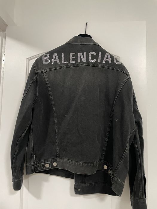 Balenciaga Balenciaga Rhinestone Logo Denim Jacket in Black | Grailed