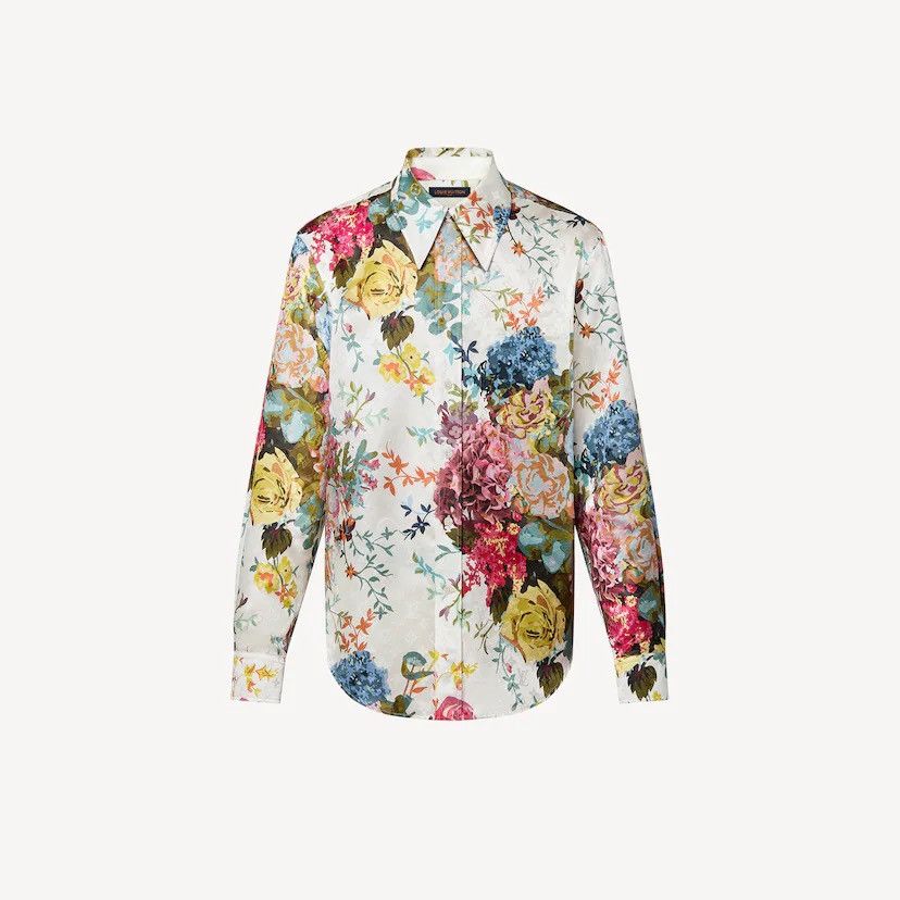 new LOUIS VUITTON Virgil Abloh 100% silk floral blue patchwork print shirt  M at 1stDibs