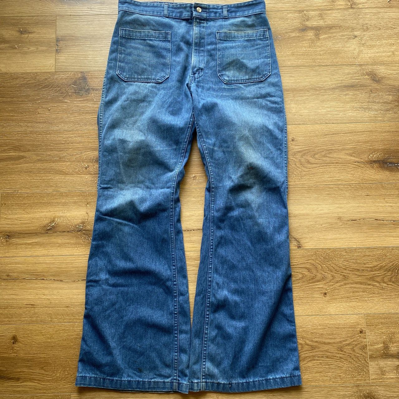 Vintage Vintage 1970s Faded Dark Wash Seafarer Bellbottoms Size US 35 - 1 Thumbnail