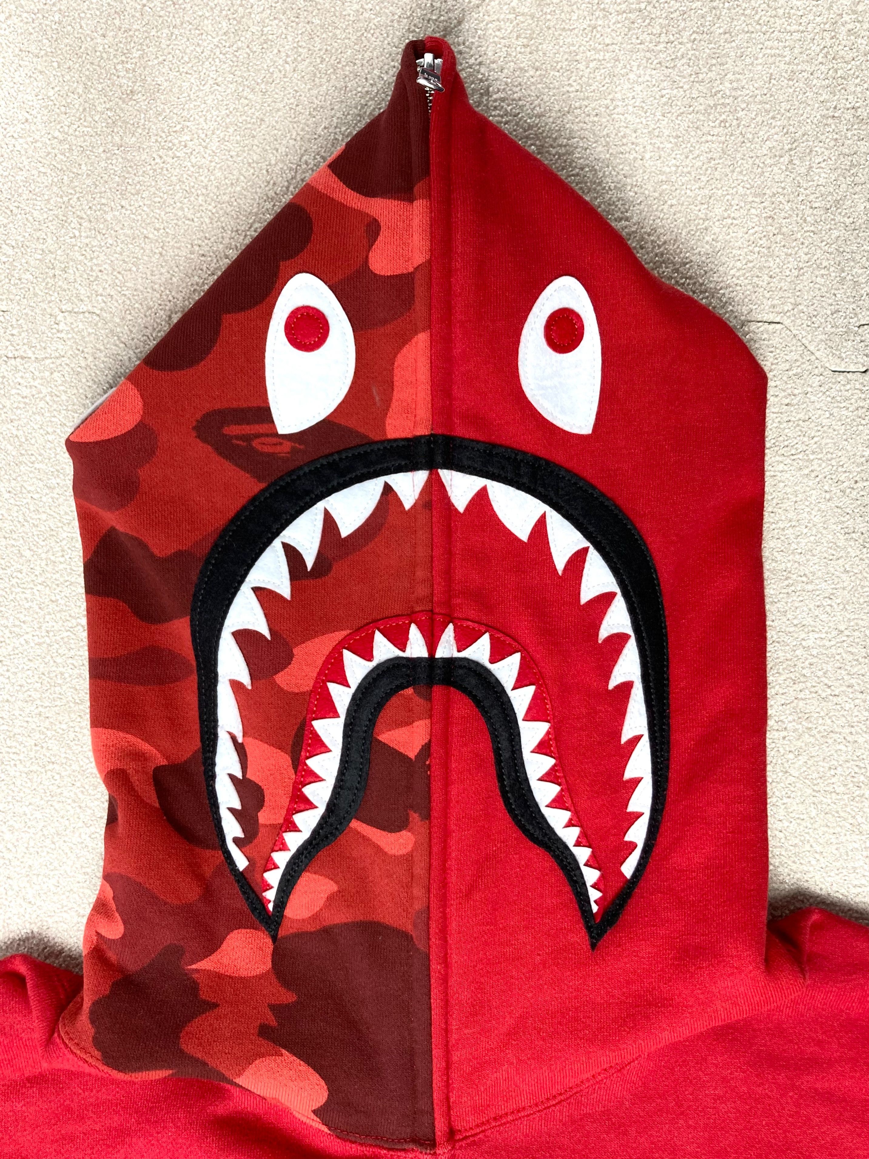 Bape Bape Red Camo Shark Full Zip Hoodie Size XL From Japan | Grailed