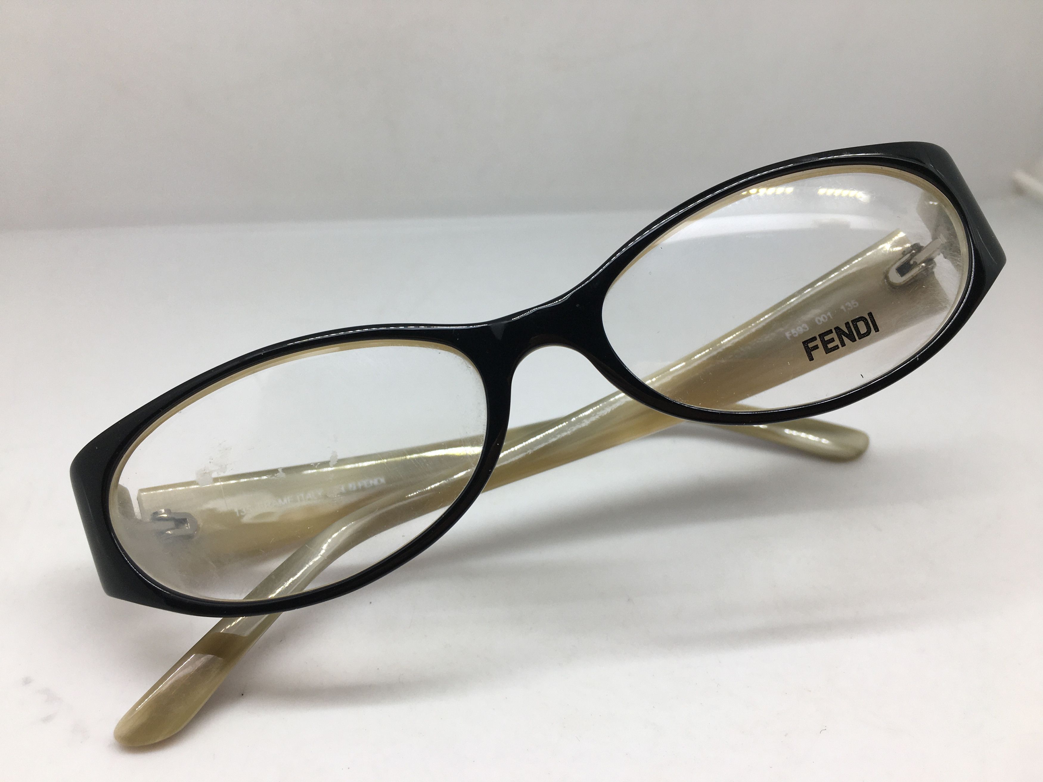Fendi F593 Black Ivory Eyeglasses Frame Italy NOS