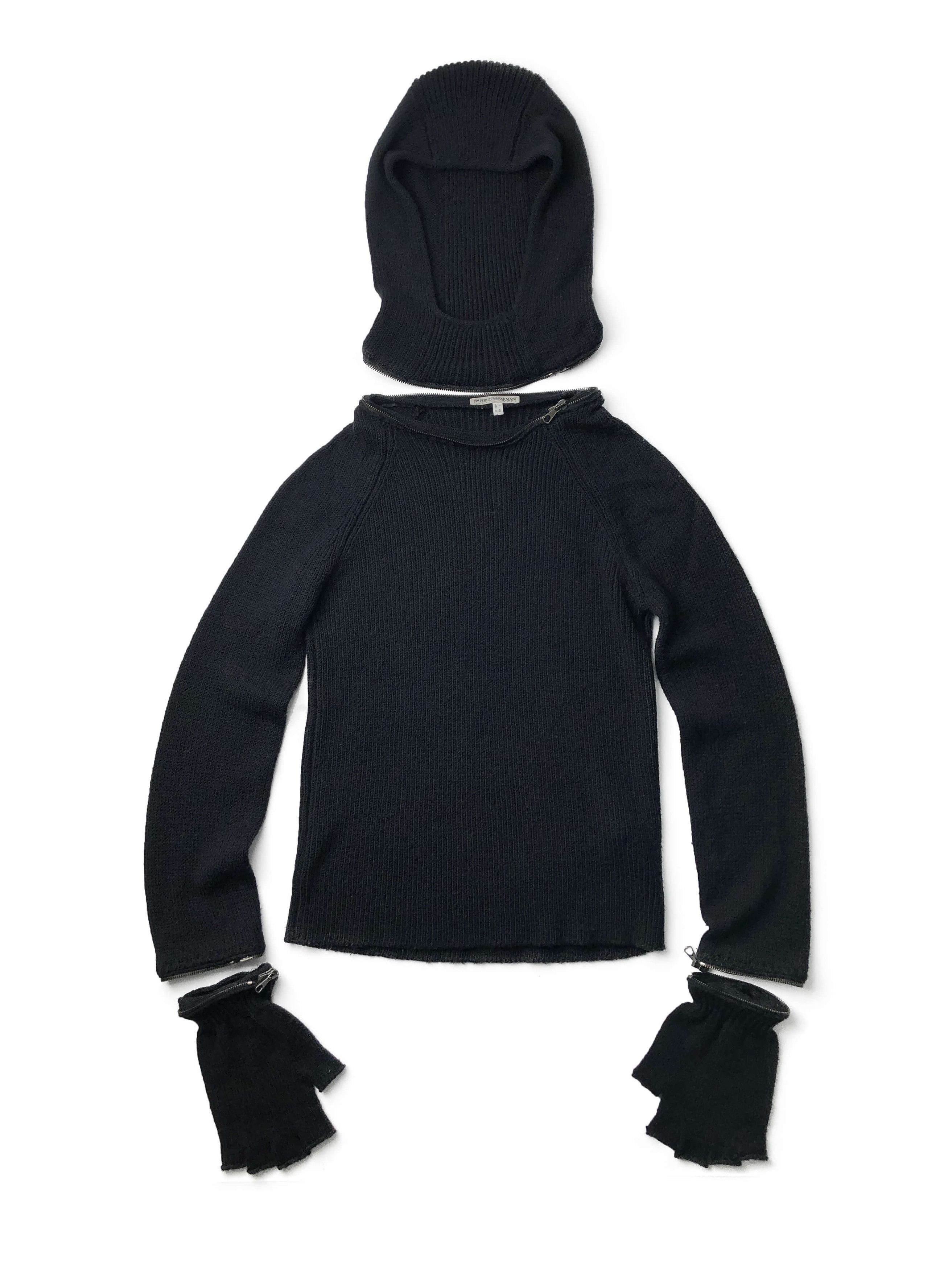 image of Emporio Armani 90's Archive Detachable Knit Hoodie in Dark Navy, Men's (Size Small)