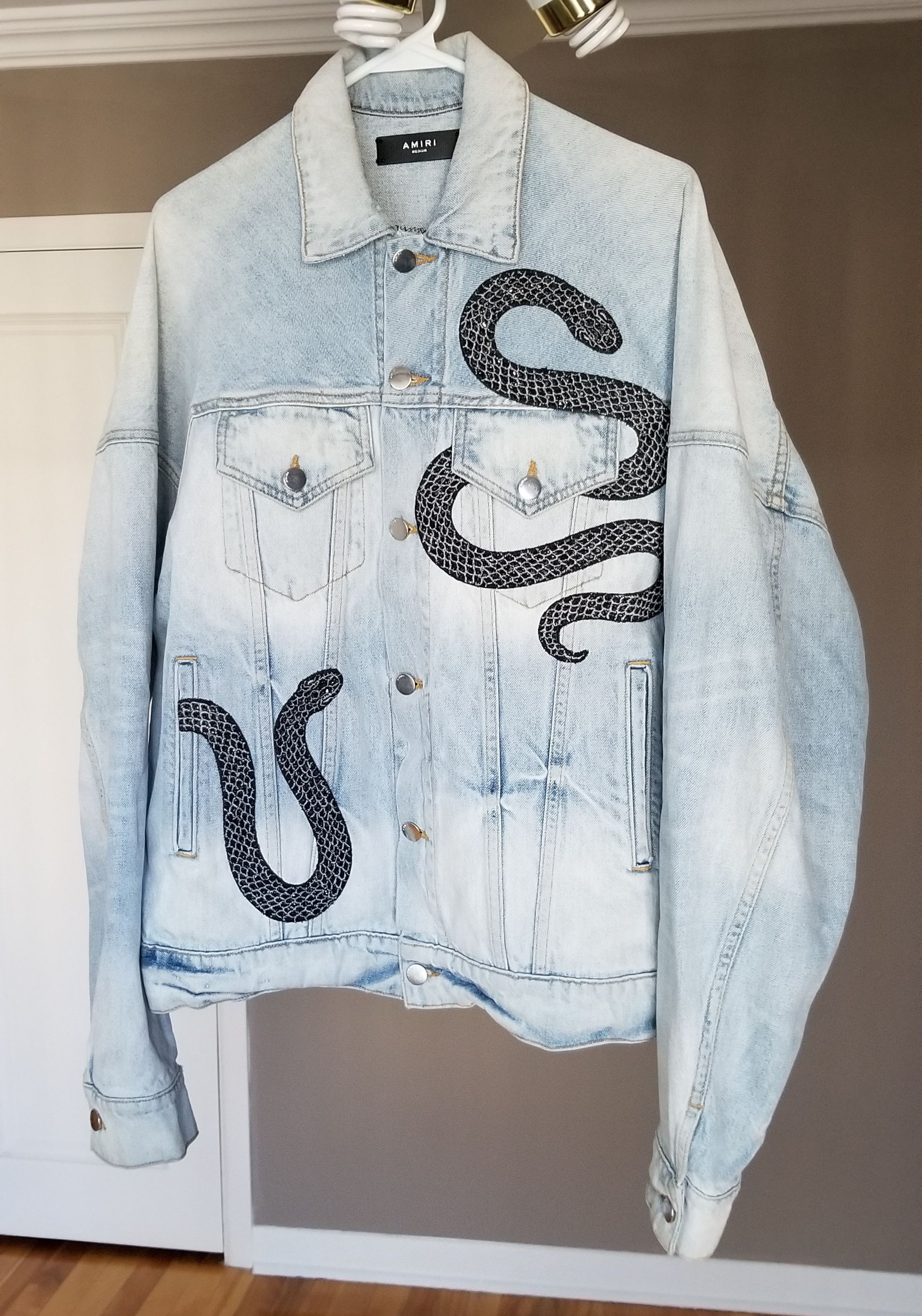 Amiri Amiri Snake Embroidered Oversized Denim Jacket | Grailed