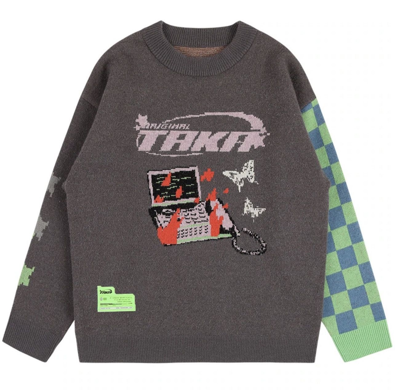 『TAKA ORIGINAL』Off The Label fog knit jumper TAKA Original checkboard cream mosaic checkboard knit jumper