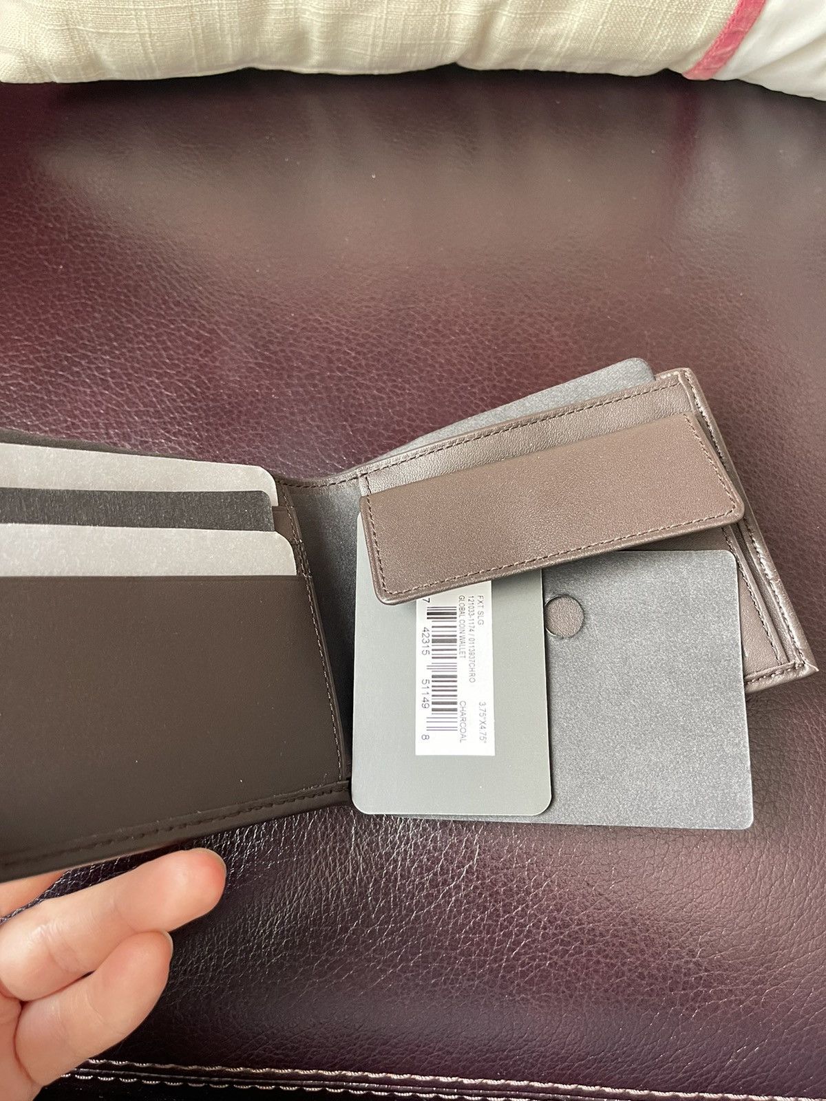 Tumi Global Wallet With Coin Pocket in charcoal/brown leathe