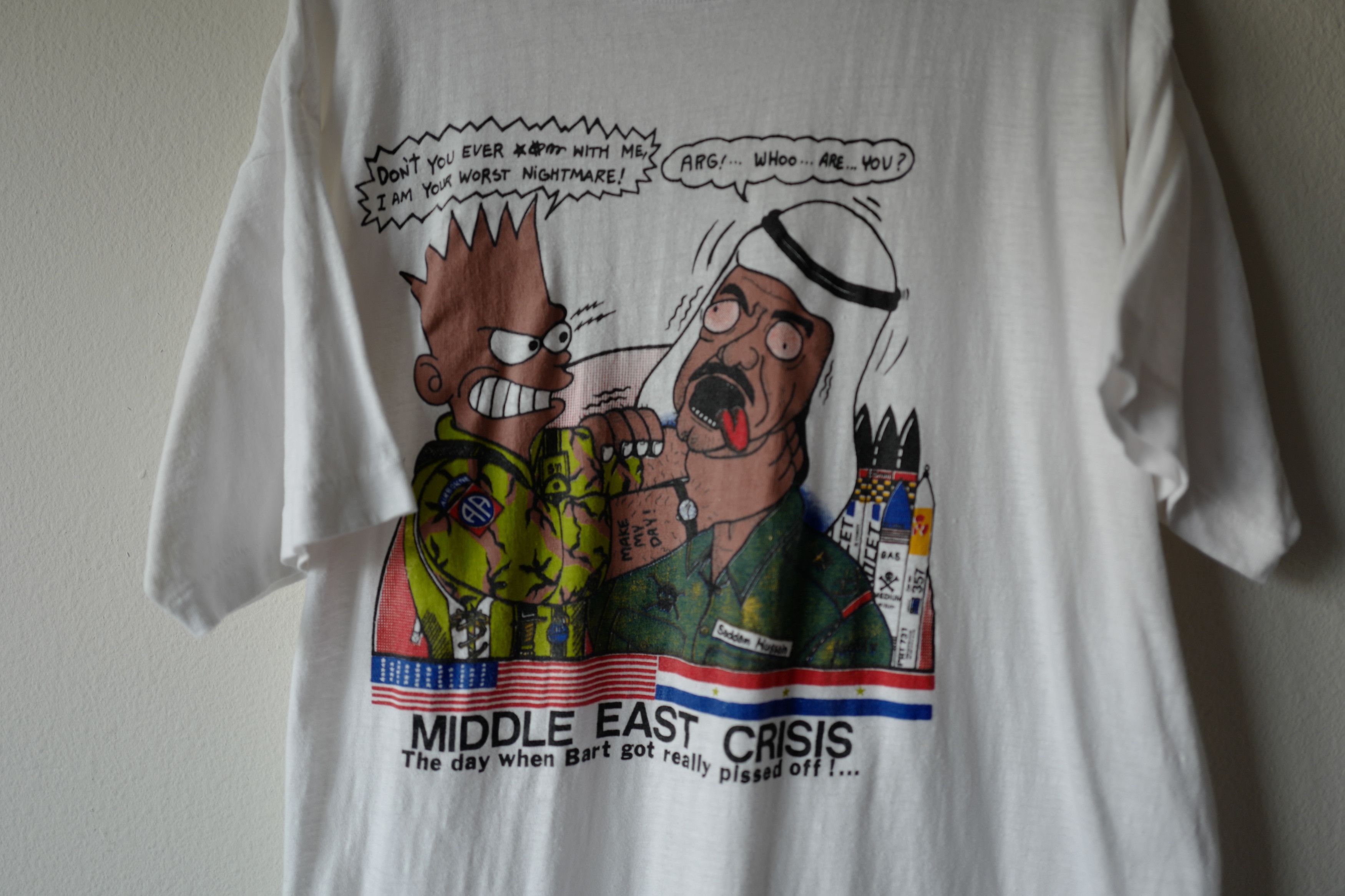 Vintage Vintage 90's Sadaam Hussein / Bart - Middle East Crisis Tee Size US XL / EU 56 / 4 - 2 Thumbnail