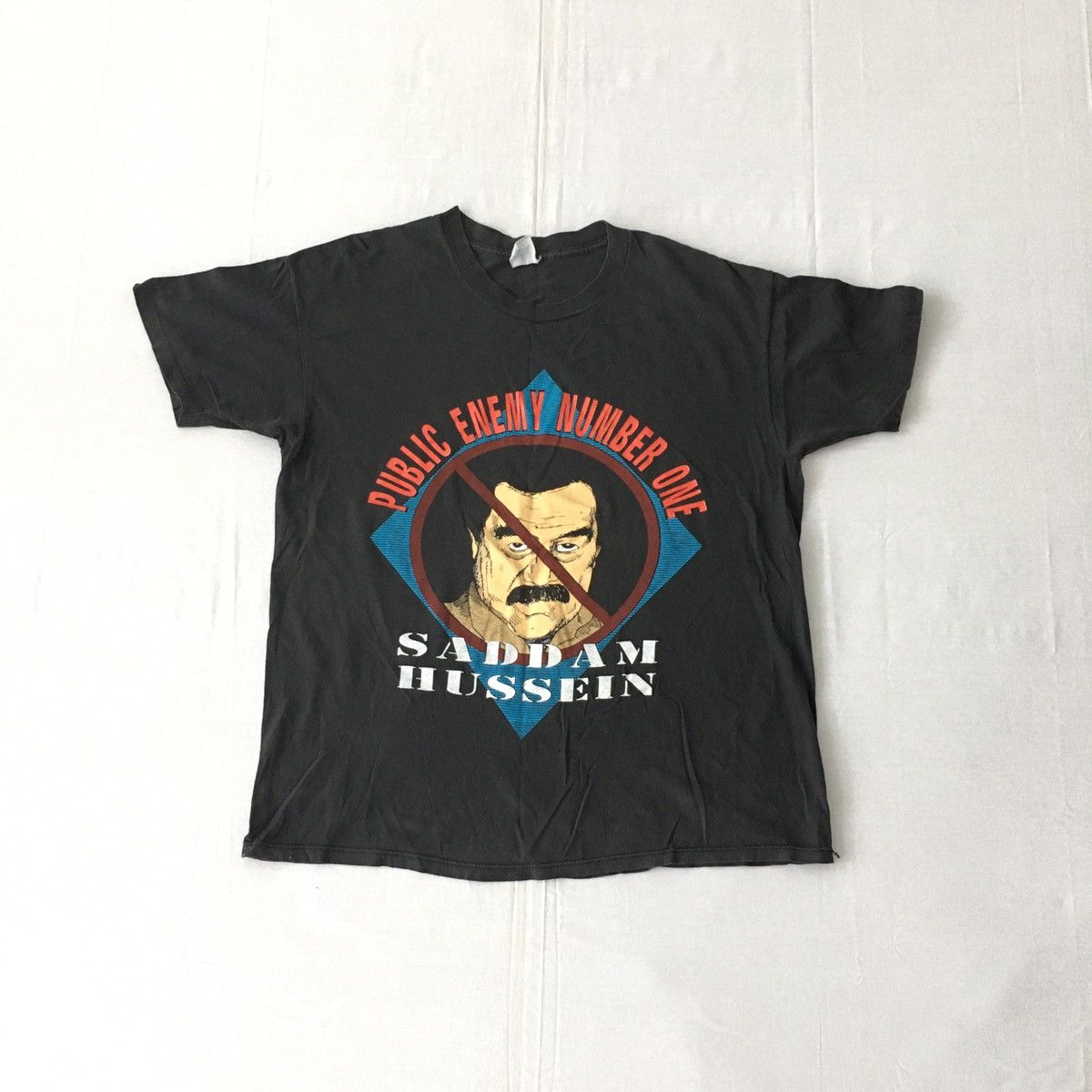Vtg 80s Saddam Hussein Public Enemy Number One Tshirt