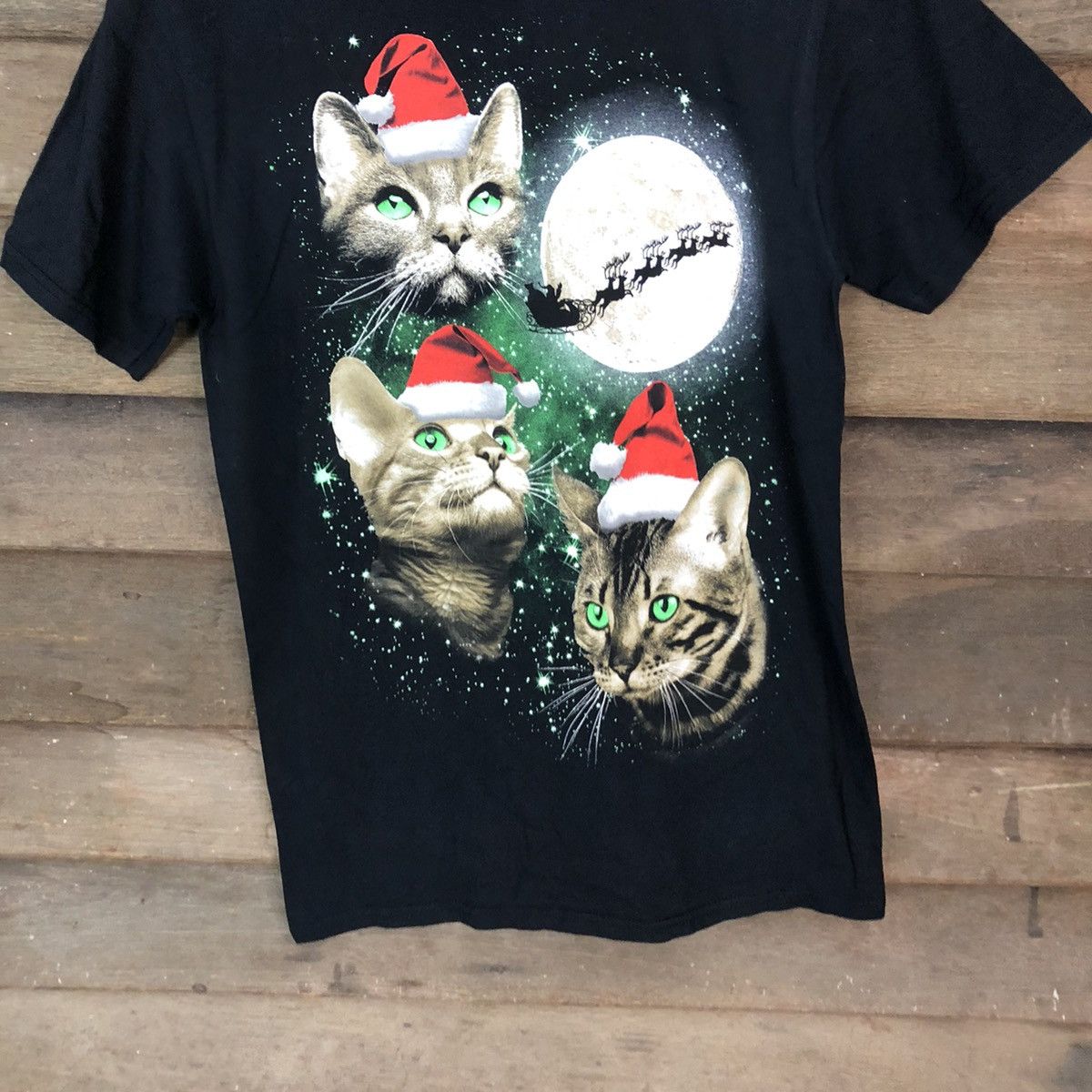 Japanese Brand DL Cat Christmas Black tee #2090 Size US S / EU 44-46 / 1 - 3 Thumbnail