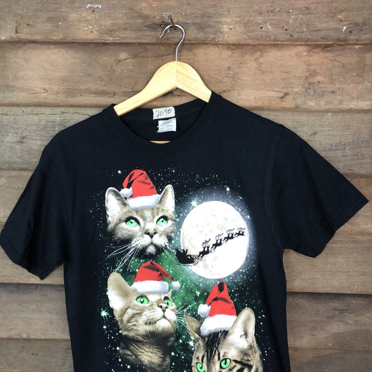 Japanese Brand DL Cat Christmas Black tee #2090 Size US S / EU 44-46 / 1 - 2 Thumbnail