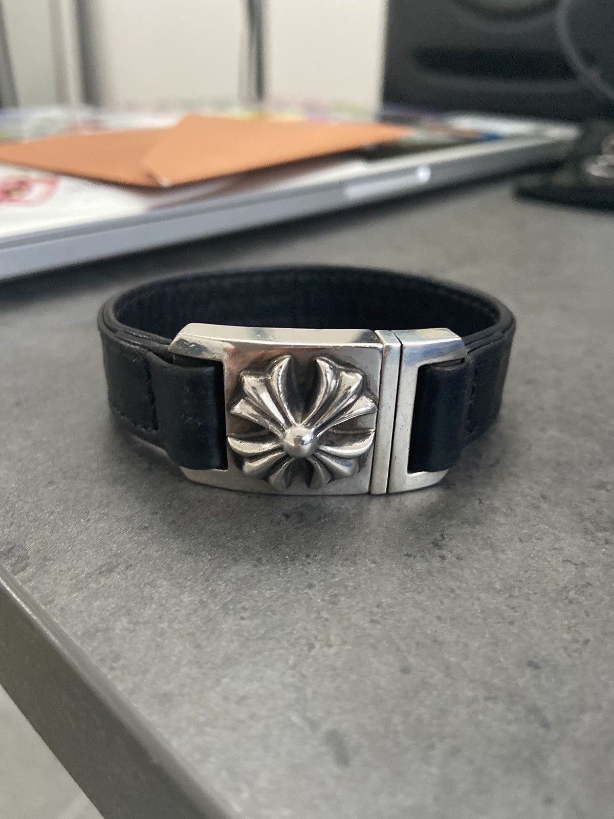 Chrome Hearts Harness Clasp Black Leather Bracelet | Grailed