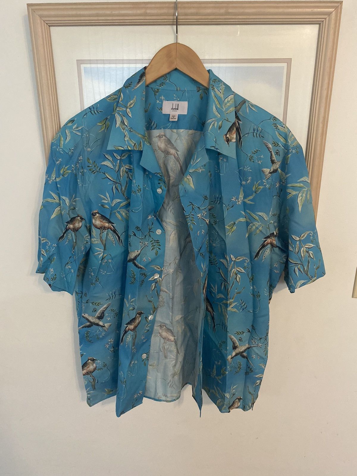 $500 Dunhill London Mulberry 100% Silk Hummingbird Shirt