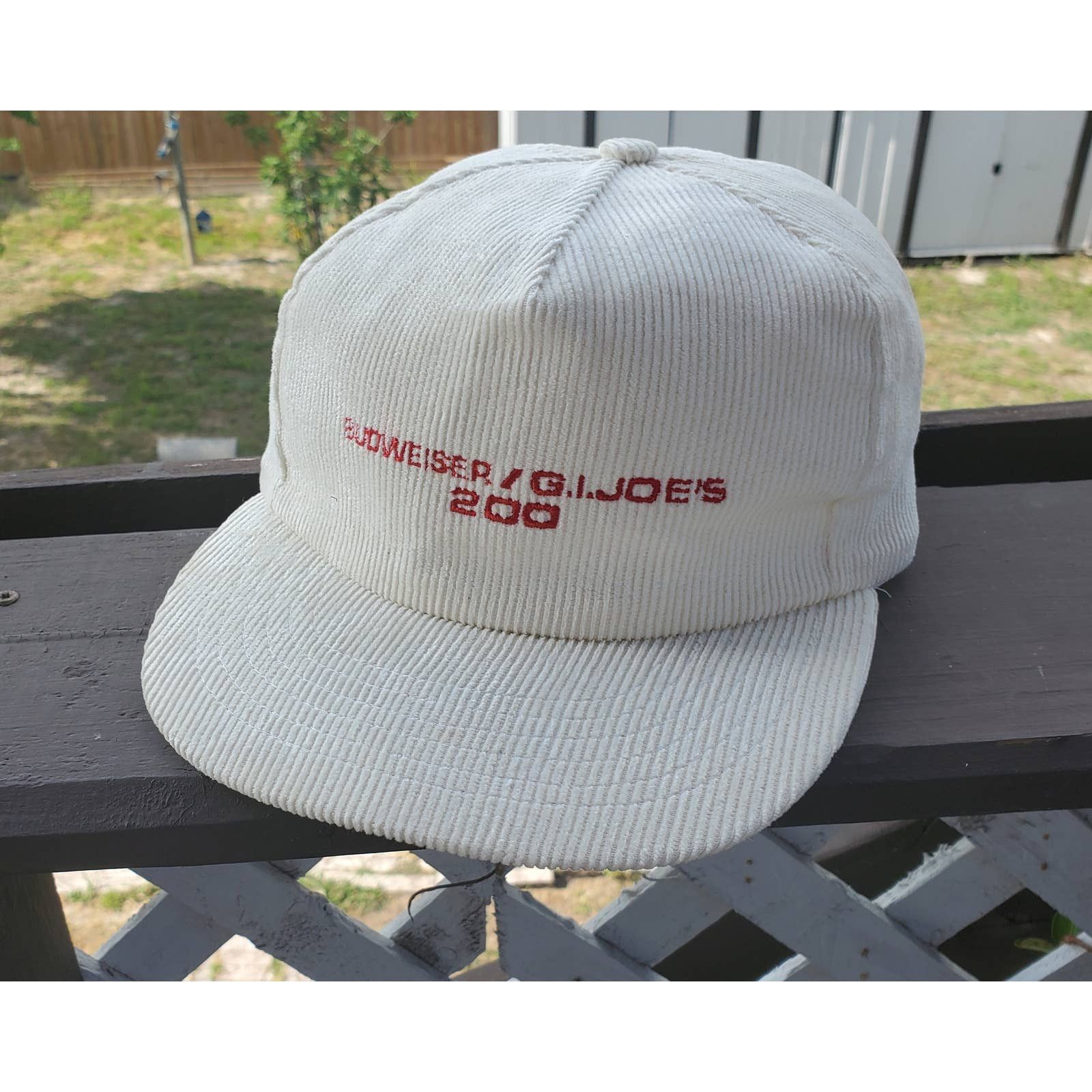 Rare Vintage 90s Budweiser G.I Joe's 200 White Corduroy Hat