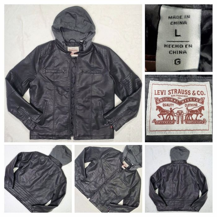 Levi's Levi's Faux Leather Biker Jacket With Hood Quilted Liner Grailed