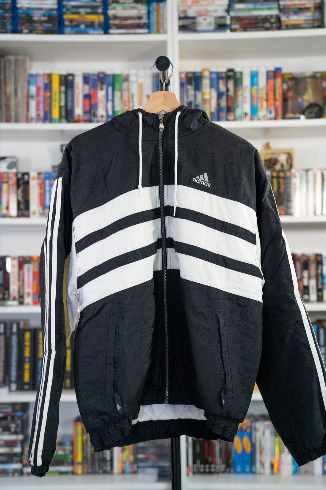 90'S Adidas Team Nylon Jacket, Men's, Medium, Vintage Nylon black type Vintage Second Hand