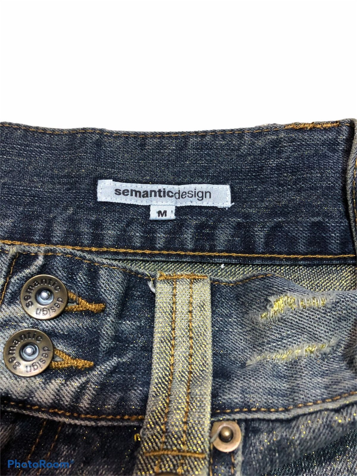 semanticdesign FLARED‼️‼️SEMANTIC DESIGN GOLD THREAD EMBROIDERY DENIM Size US 31 - 8 Thumbnail