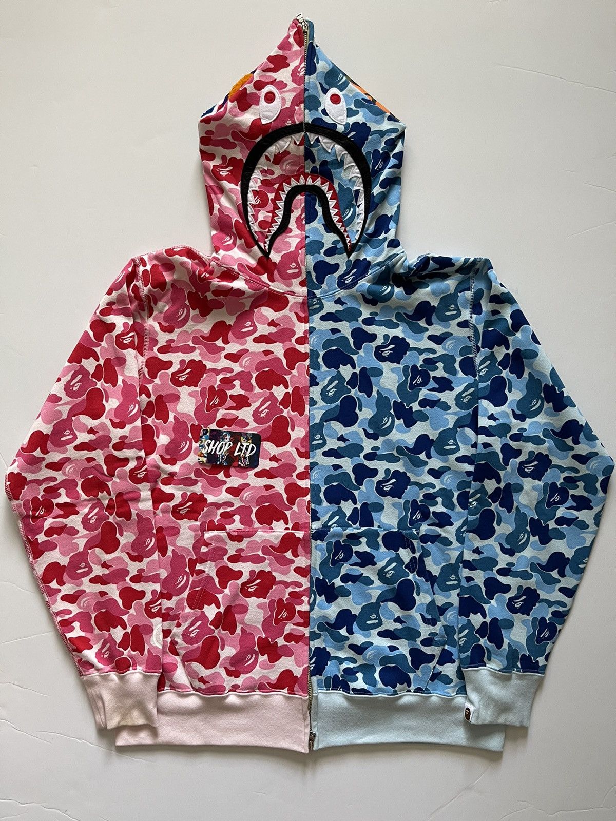 Blue and pink bape hoodie sale