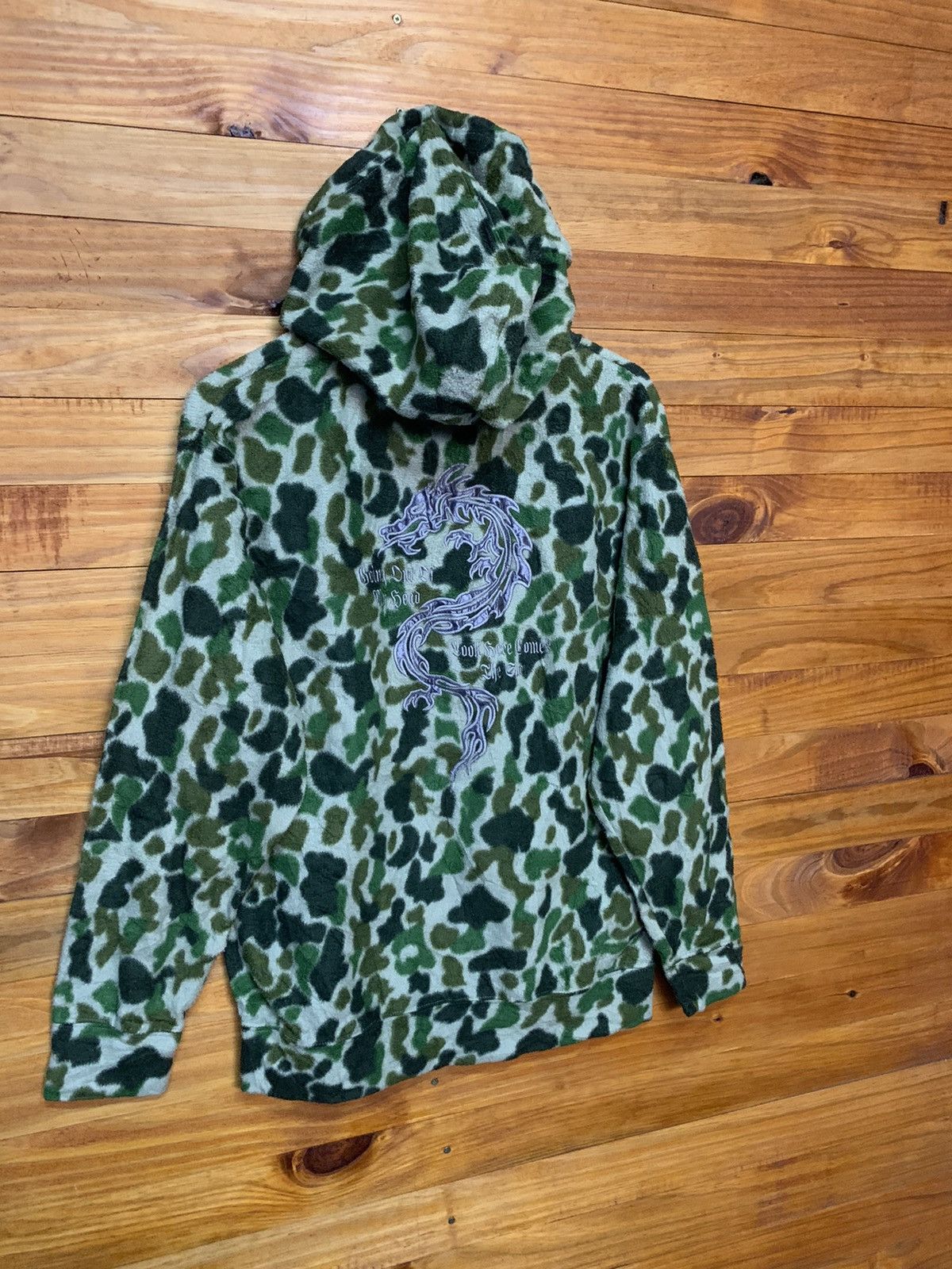 Japanese Brand × Vintage Vintage Embroidered Dragon Big Logo Camo Fleece Jacket Size US L / EU 52-54 / 3 - 6 Thumbnail