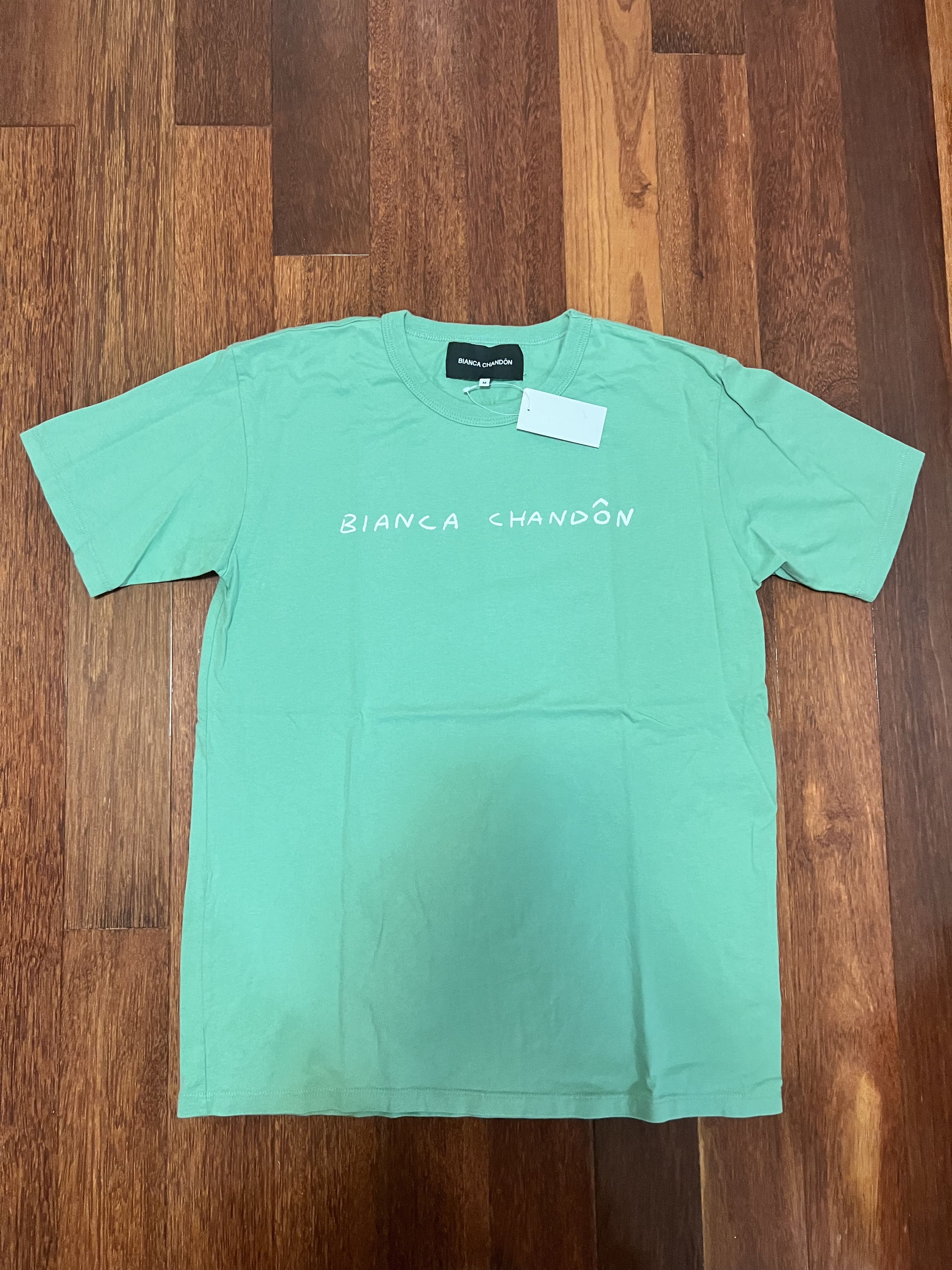 💚 Bianca Chandon Green Logo Handwritten Tee Medium NEW