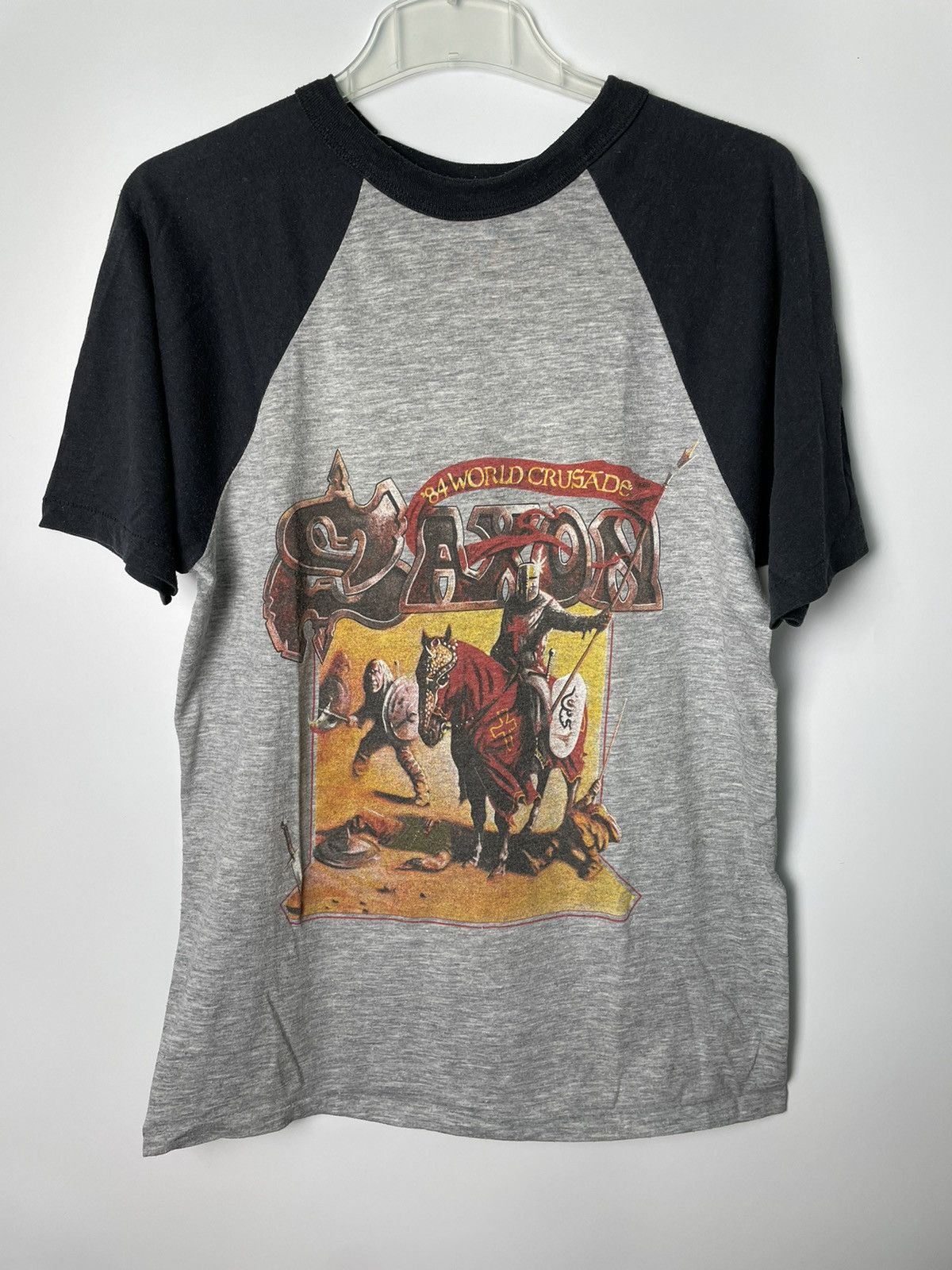 Vintage Vintage 1984 Saxon Crusader Tour Band Shirt Raglan Chopped L Size US L / EU 52-54 / 3 - 1 Thumbnail