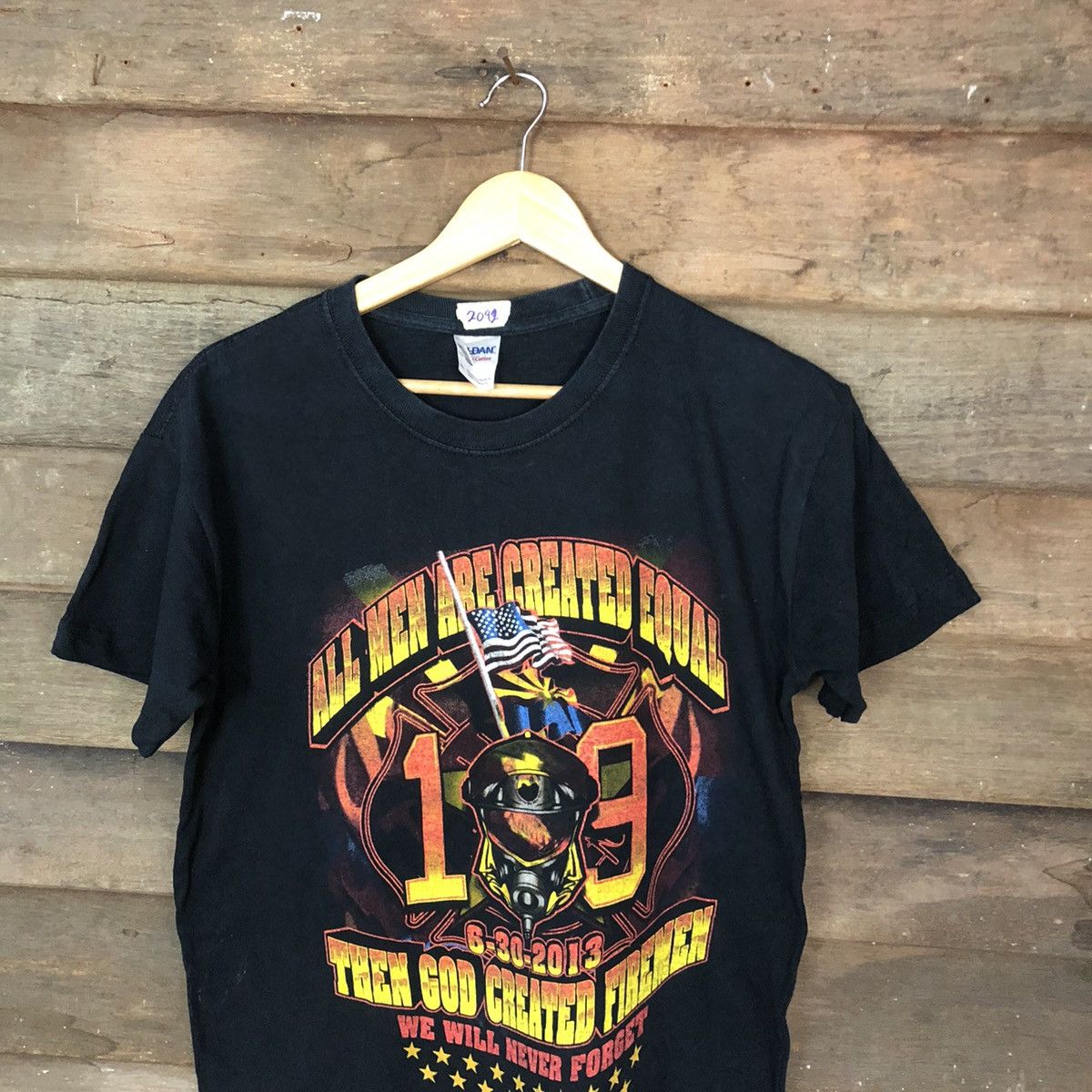 Japanese Brand DLL Fireman All men Are Created Black tee #2092 Size US M / EU 48-50 / 2 - 2 Thumbnail