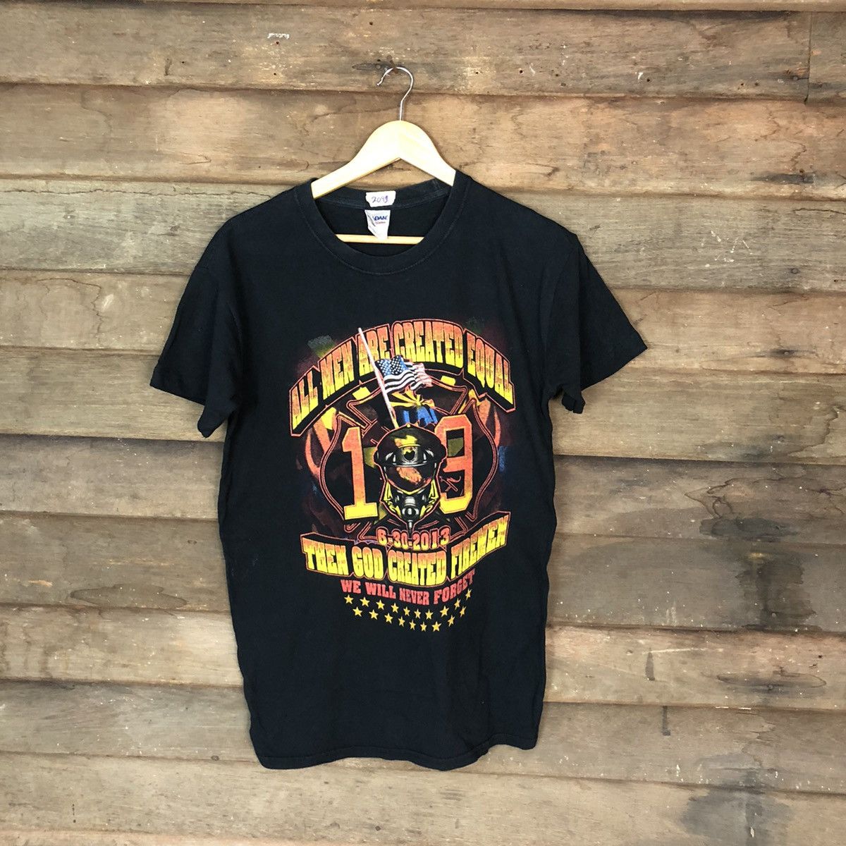 Japanese Brand DLL Fireman All men Are Created Black tee #2092 Size US M / EU 48-50 / 2 - 1 Thumbnail