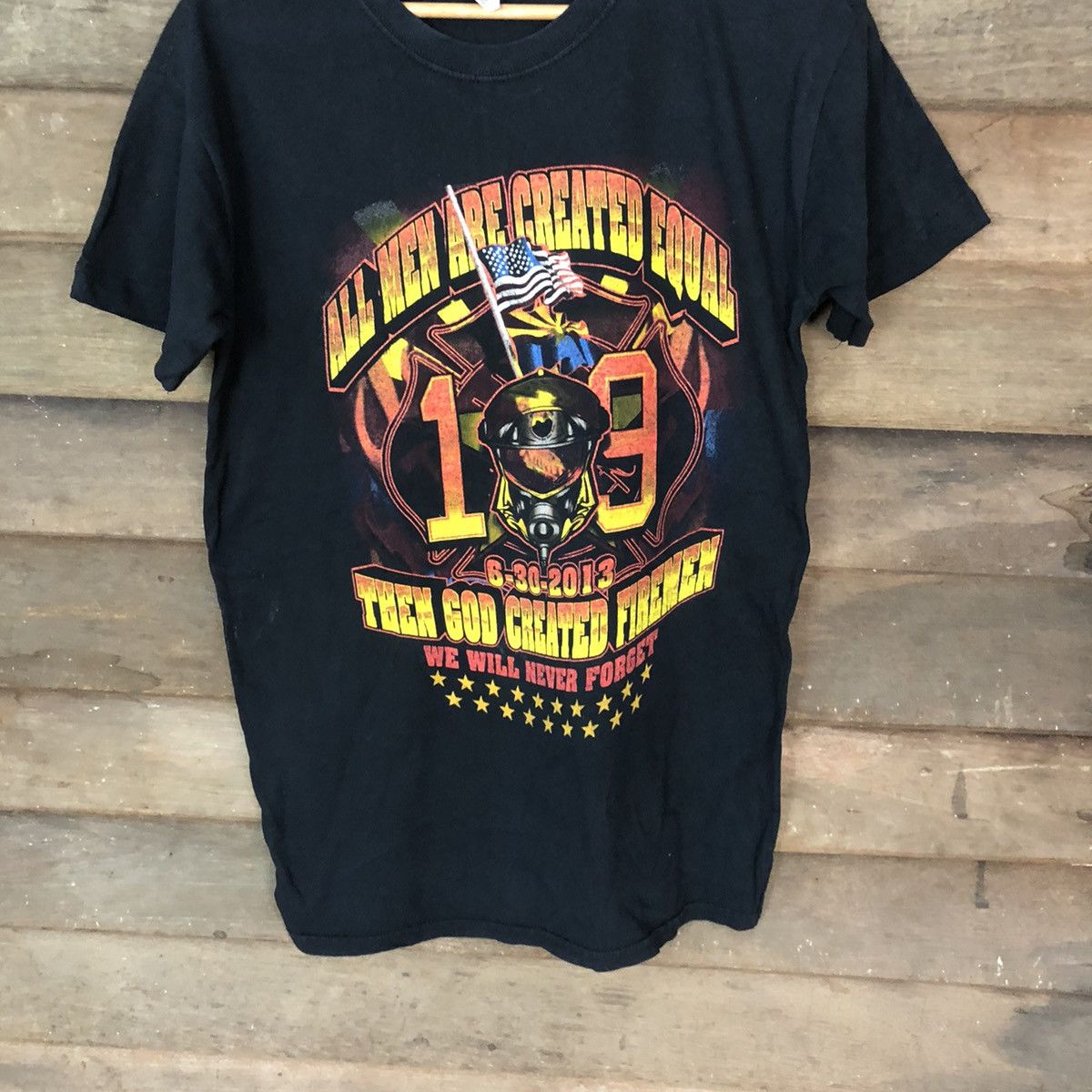 Japanese Brand DLL Fireman All men Are Created Black tee #2092 Size US M / EU 48-50 / 2 - 3 Thumbnail