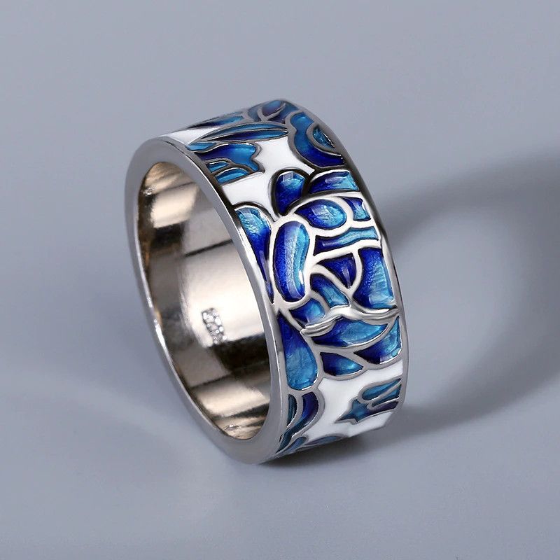 Jewelry Blue Flower Ring Size ONE SIZE - 1 Thumbnail