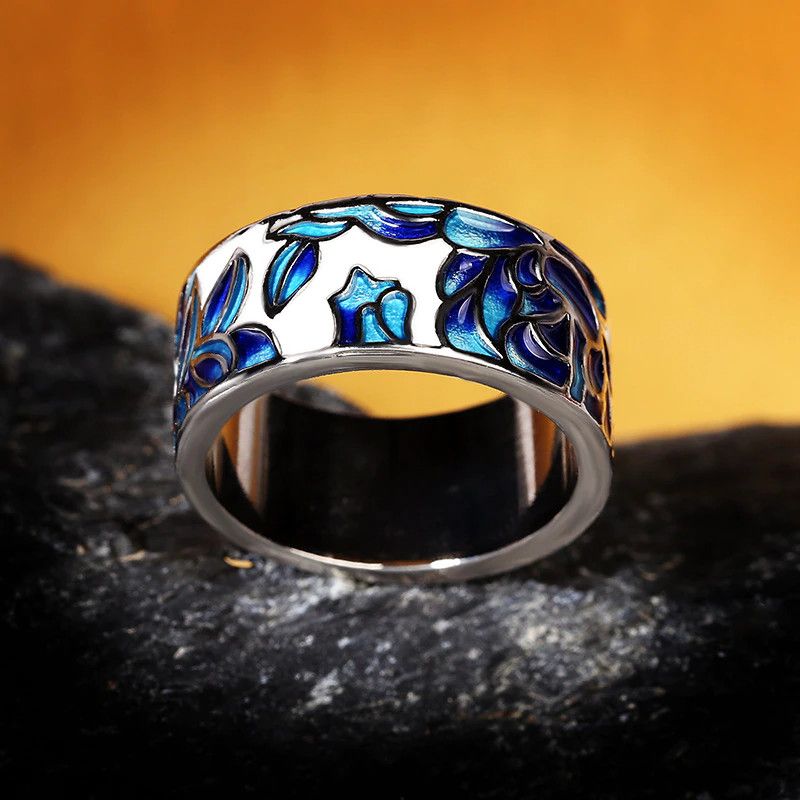 Jewelry Blue Flower Ring Size ONE SIZE - 7 Thumbnail