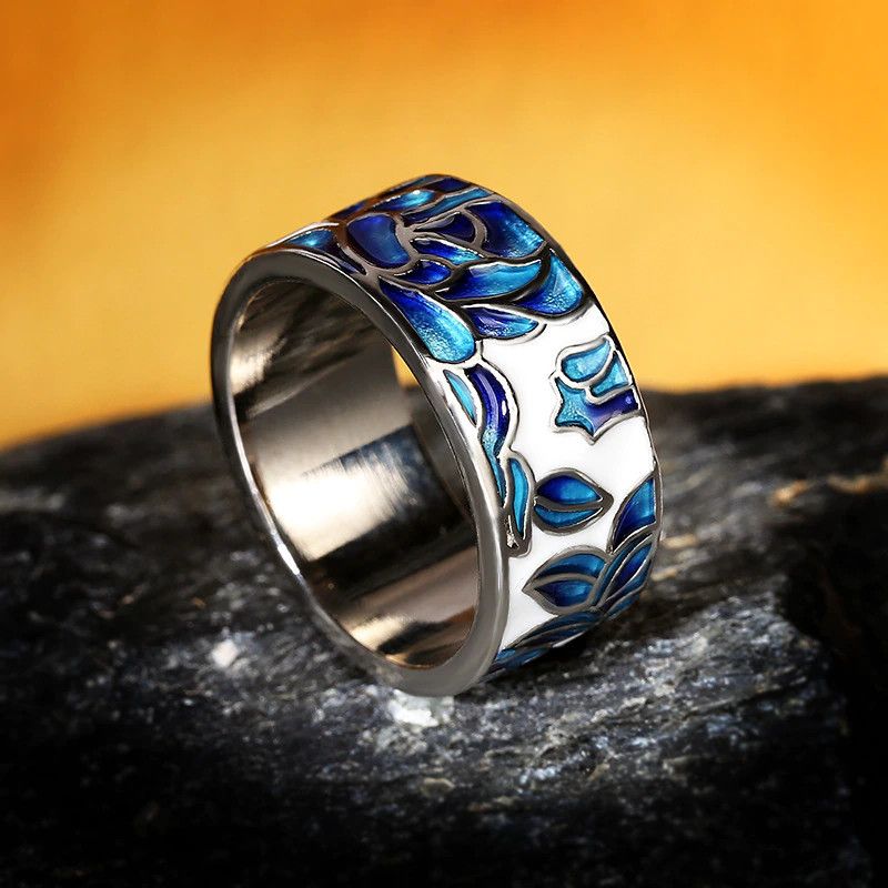 Jewelry Blue Flower Ring Size ONE SIZE - 2 Thumbnail