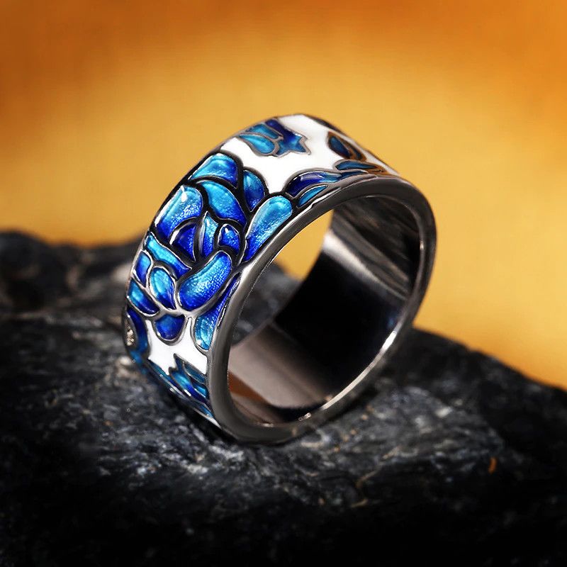 Jewelry Blue Flower Ring Size ONE SIZE - 3 Thumbnail