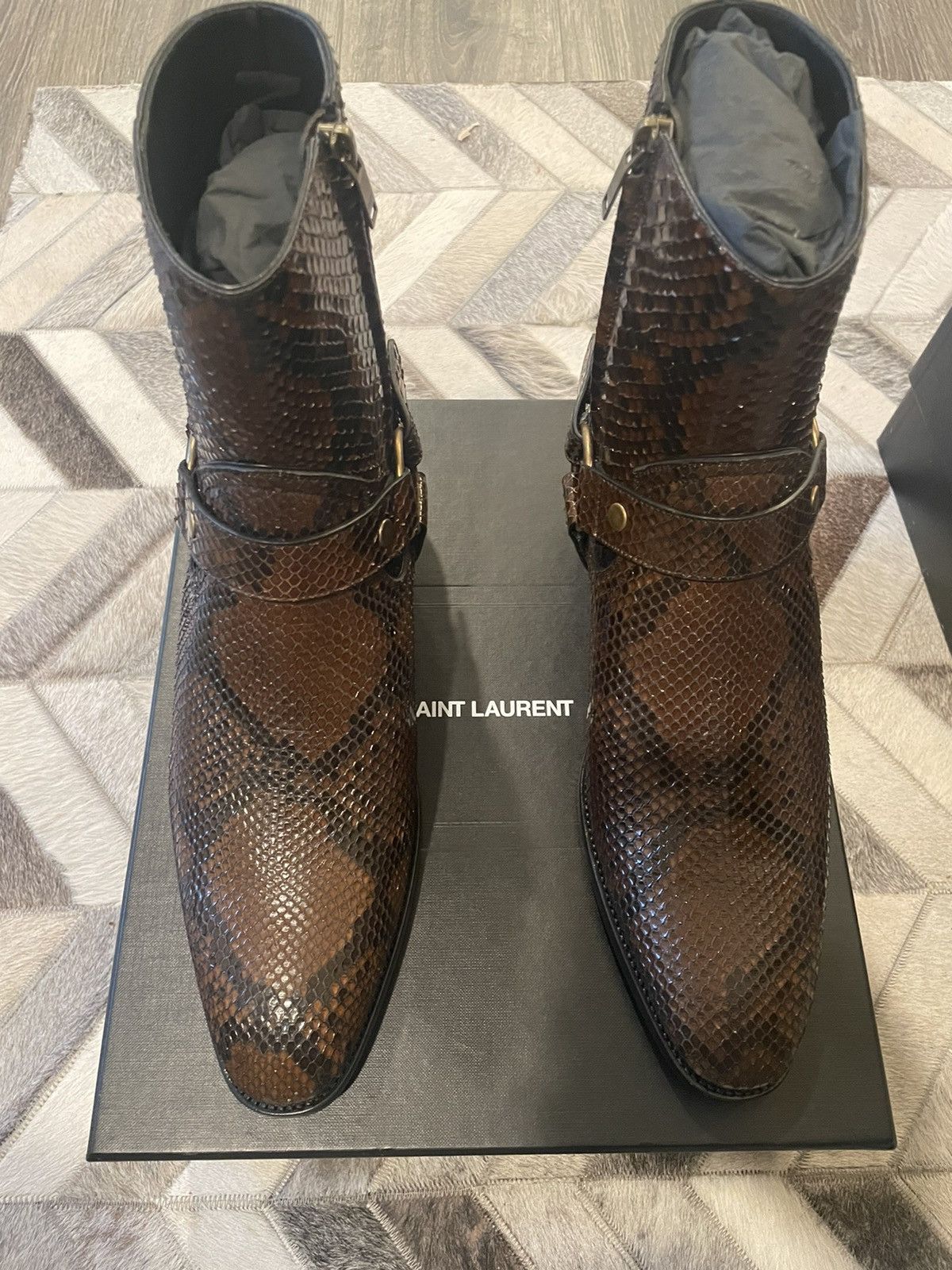 Saint Laurent Wyatt Harness Python Boots