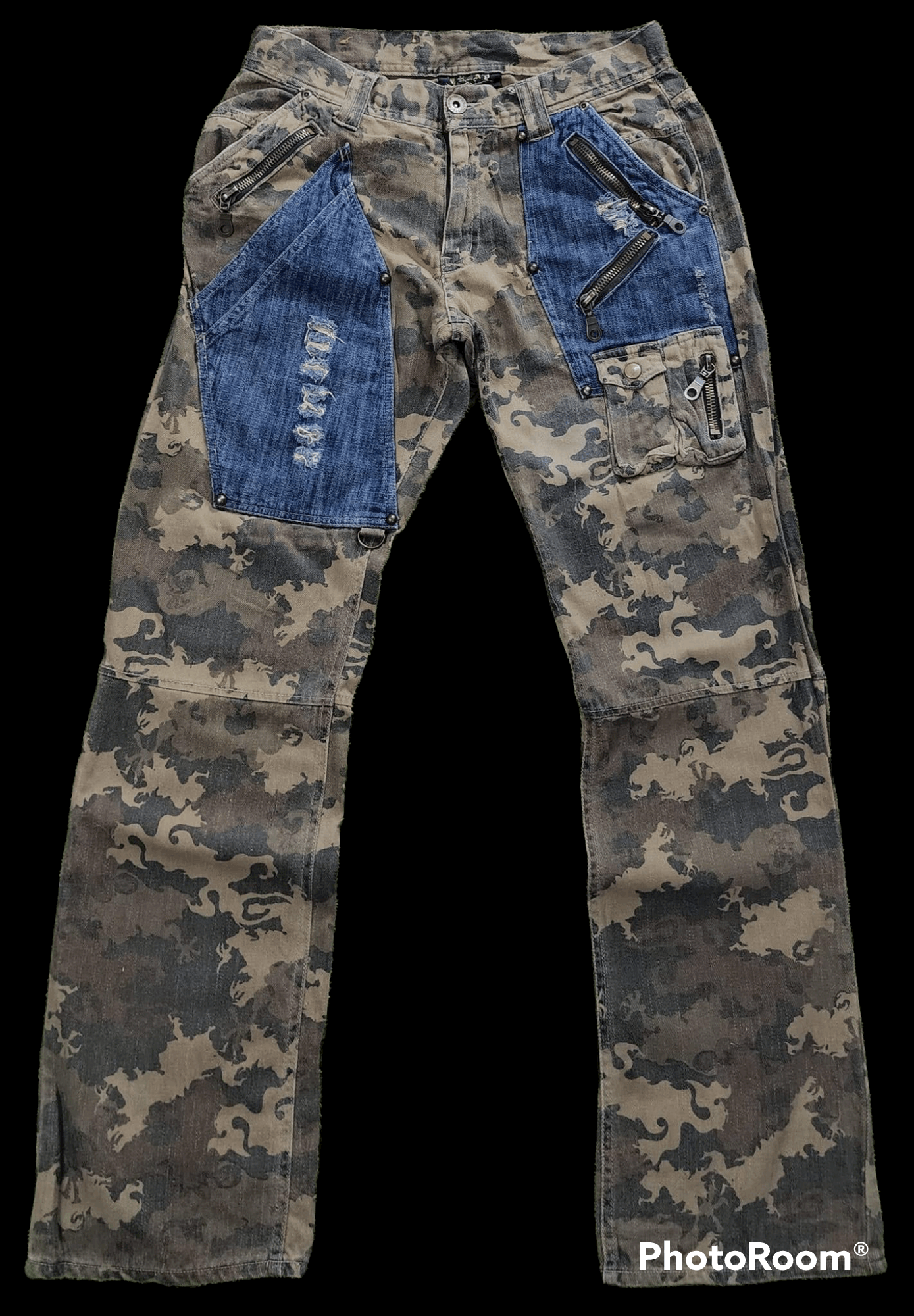Japanese Brand CP161 FLARE Gumu Japan Two Tone Distressed Bondage Pant Size US 31 - 1 Thumbnail