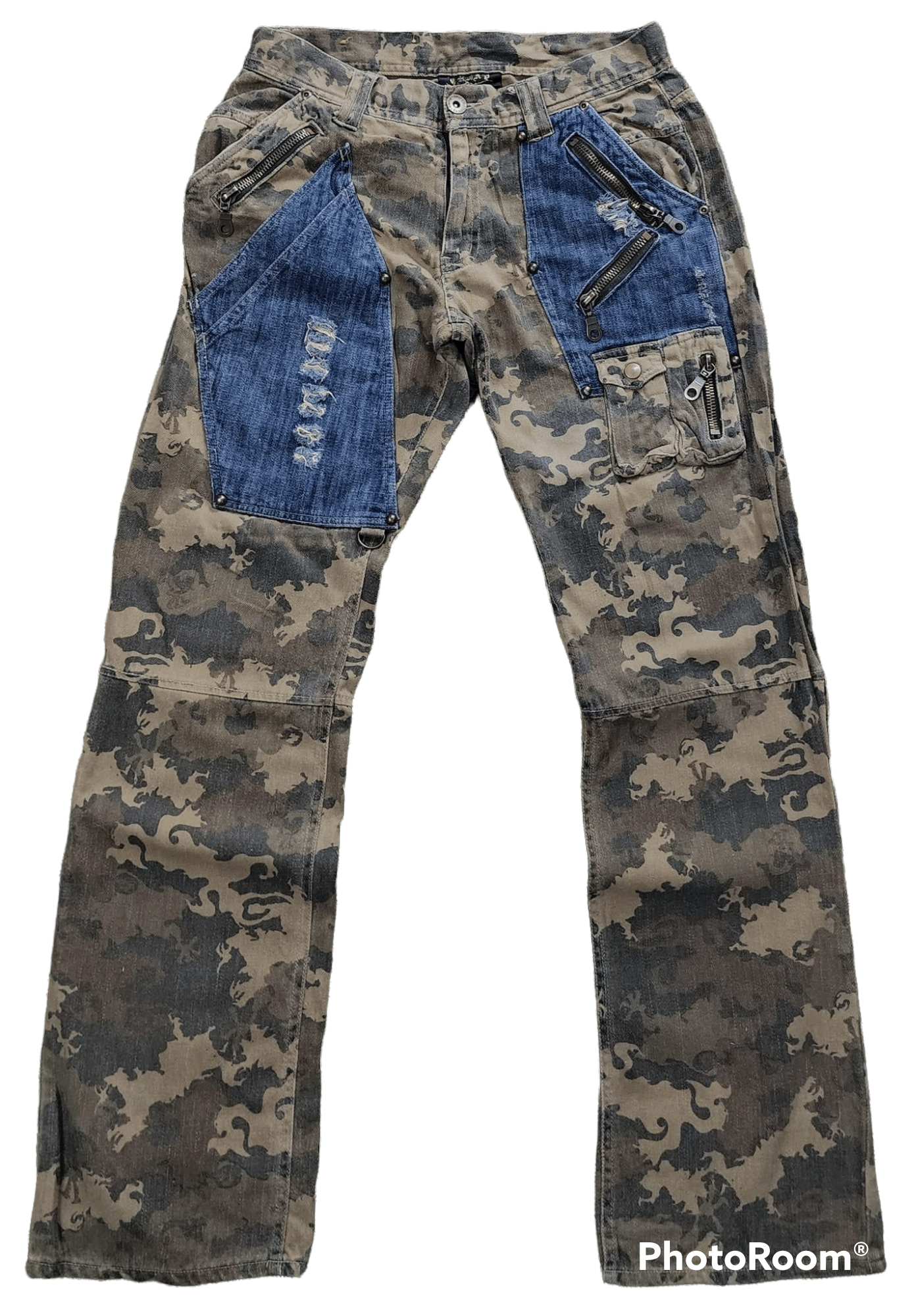 Japanese Brand CP161 FLARE Gumu Japan Two Tone Distressed Bondage Pant Size US 31 - 2 Thumbnail