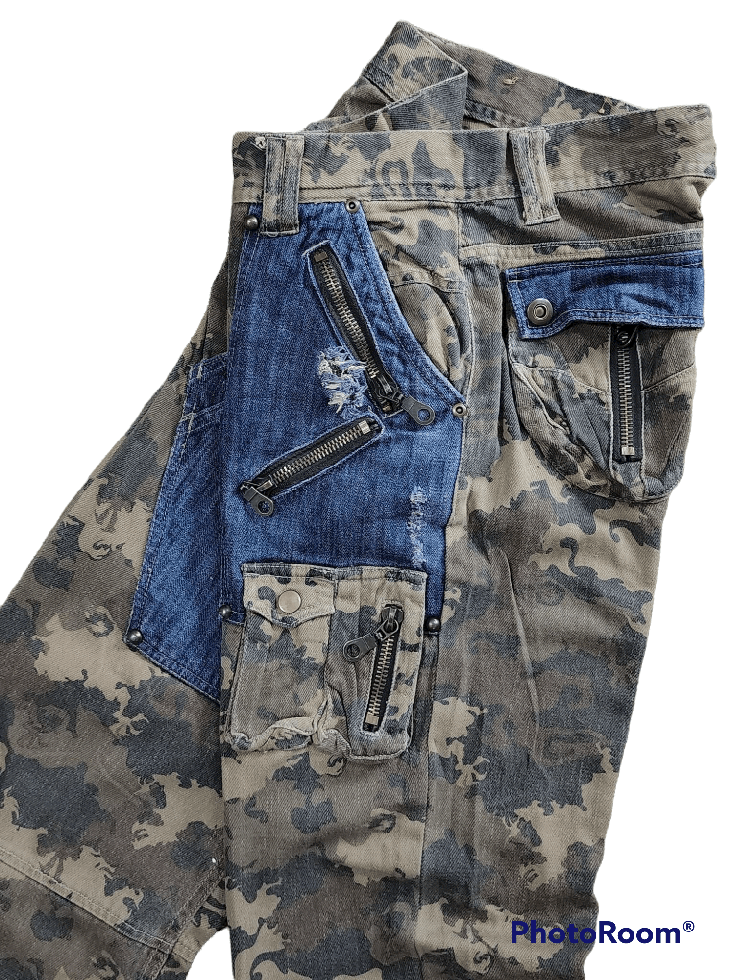 Japanese Brand CP161 FLARE Gumu Japan Two Tone Distressed Bondage Pant Size US 31 - 5 Thumbnail