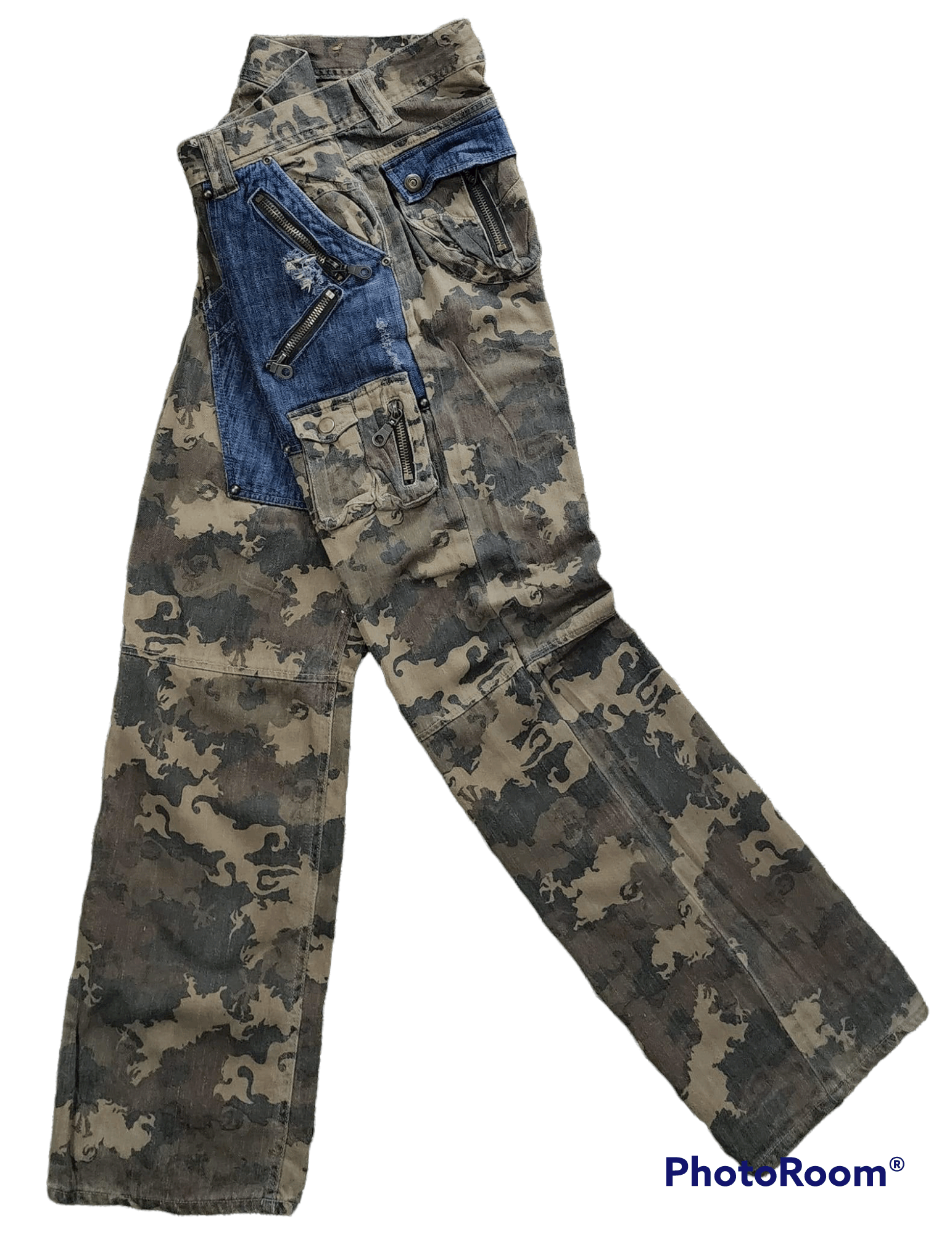 Japanese Brand CP161 FLARE Gumu Japan Two Tone Distressed Bondage Pant Size US 31 - 4 Thumbnail
