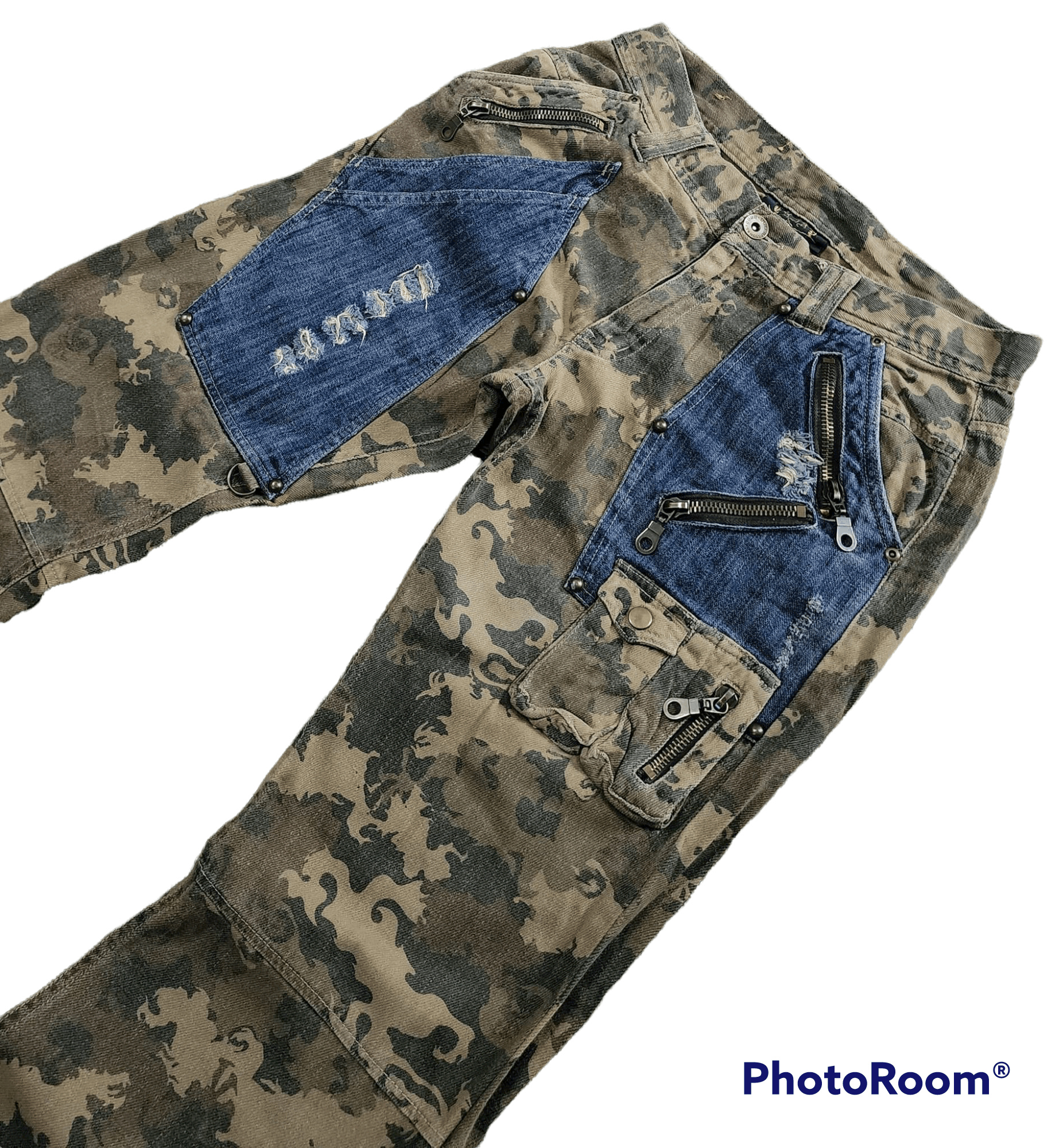 Japanese Brand CP161 FLARE Gumu Japan Two Tone Distressed Bondage Pant Size US 31 - 10 Thumbnail