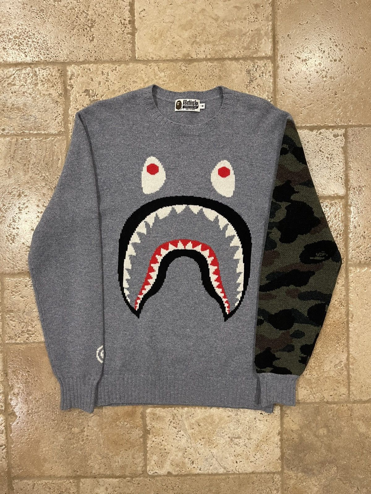image of Bape Shark Knit Sweater in Grey, Men's (Size Medium)