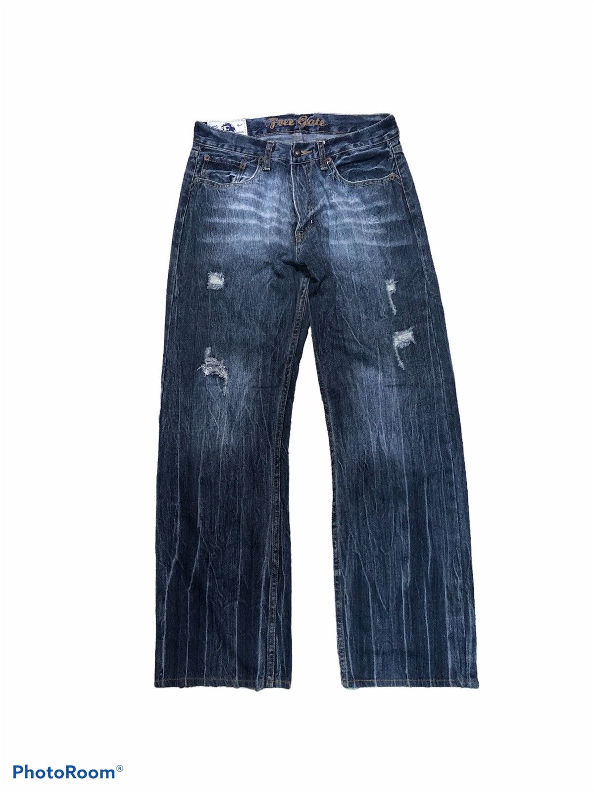 Hypebeast WIDE LEG FREE GATE WASHED BLUE DISTRESSED DENIM Size US 30 / EU 46 - 1 Thumbnail