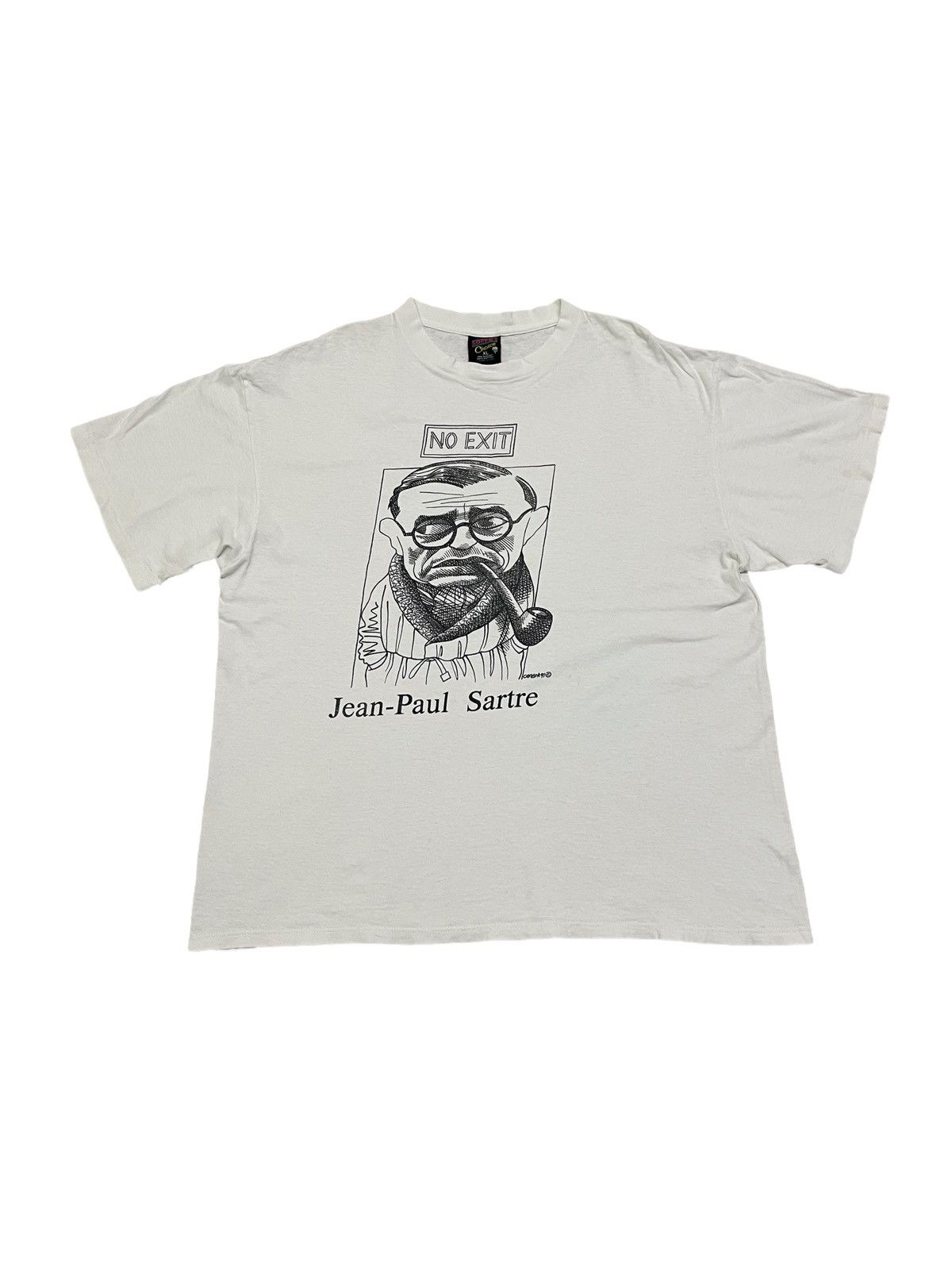 image of Photographer David Mushegain x Pop Magazine Vintage No Exit Jean-Paul Sartre 90's Tee Shirt in Whit