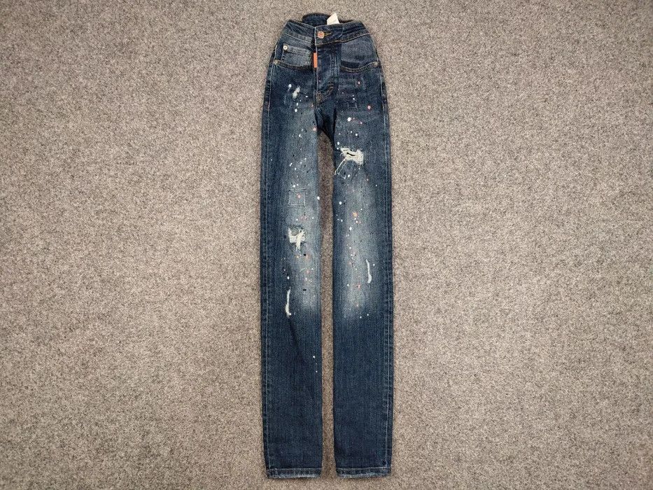Japanese Brand Designer My Brand Slim Jeans Distressed Paint Blue Denim Size US 33 - 1 Thumbnail