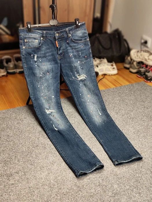 Japanese Brand Designer My Brand Slim Jeans Distressed Paint Blue Denim Size US 33 - 10 Thumbnail