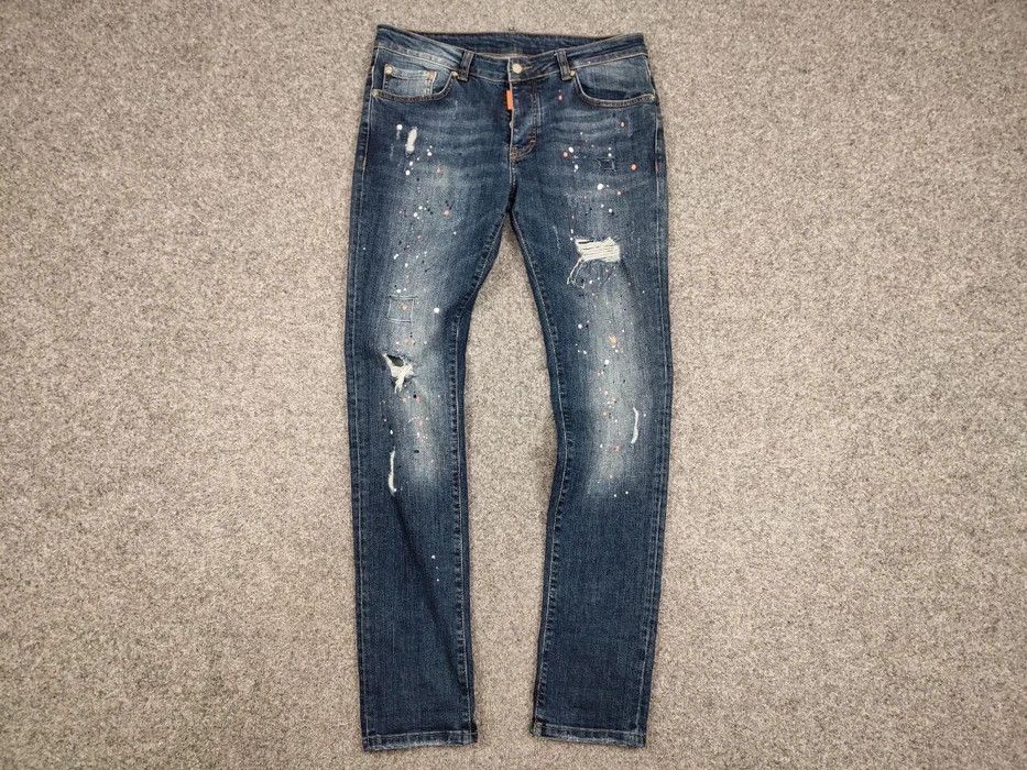 Japanese Brand Designer My Brand Slim Jeans Distressed Paint Blue Denim Size US 33 - 5 Thumbnail