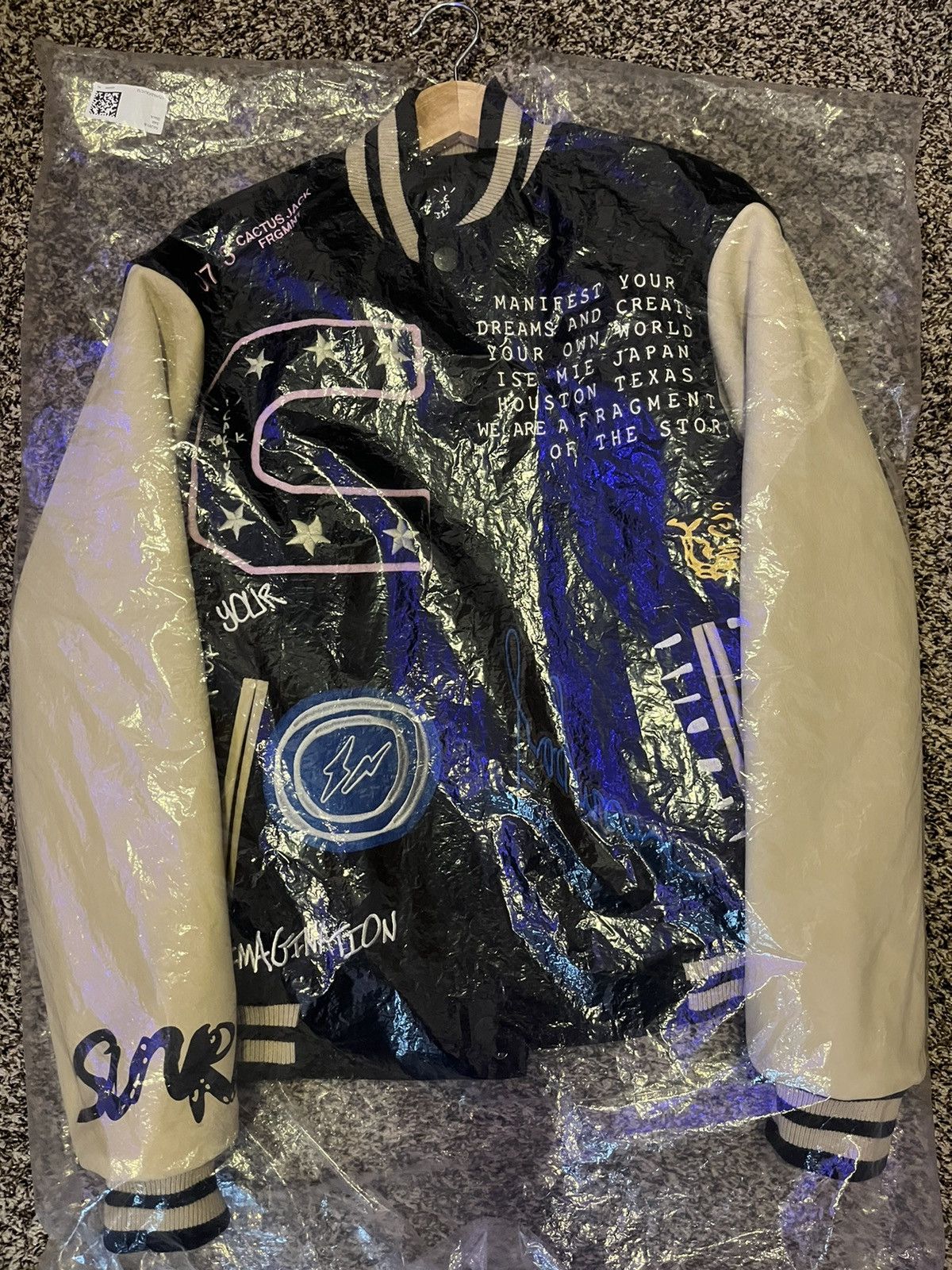 From Another - This Travis Scott x Fragment letterman jacket is