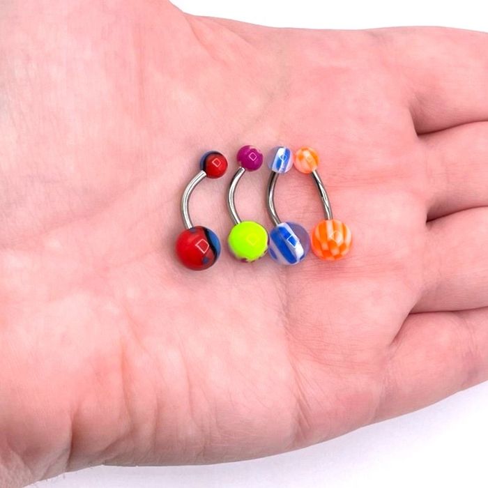Jewelry Set of 4 Silver 316L Steel and Bioflex Acrylic Belly Rings