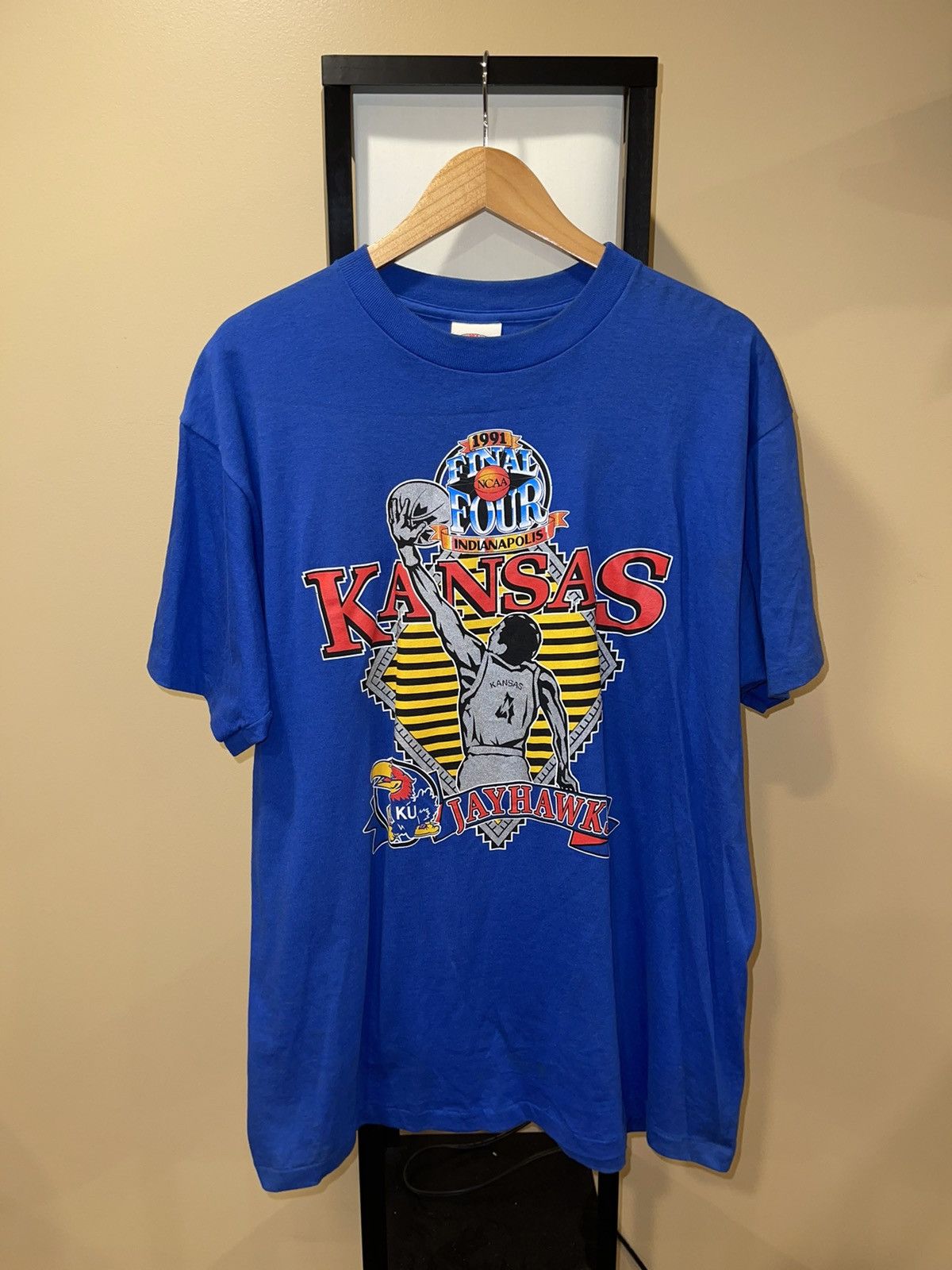 NCAA Vintage Kansas Jayhawks NCAA 1991 Final Four Blue Tee Size US XL / EU 56 / 4 - 3 Thumbnail
