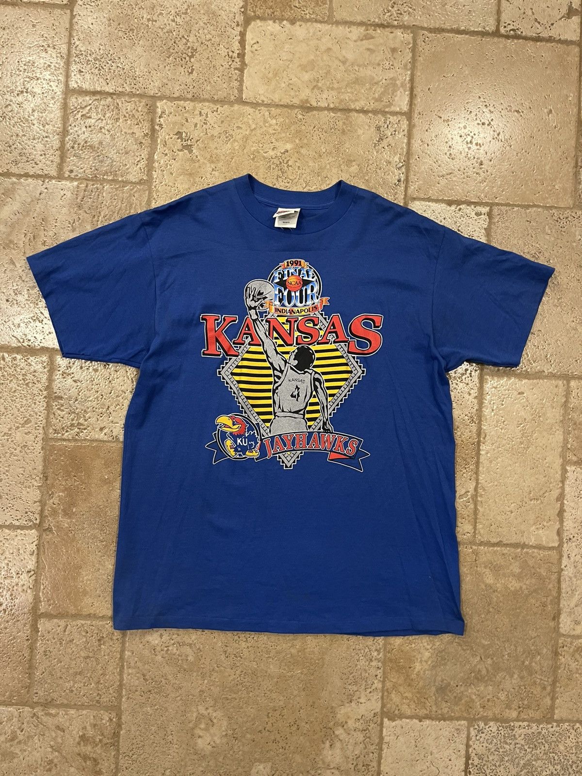 NCAA Vintage Kansas Jayhawks NCAA 1991 Final Four Blue Tee Size US XL / EU 56 / 4 - 4 Thumbnail