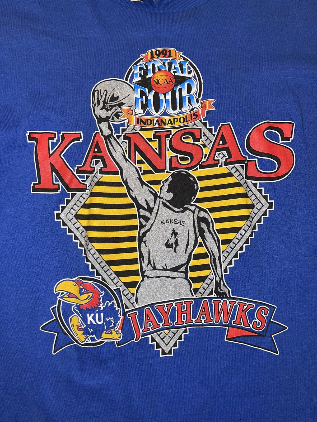NCAA Vintage Kansas Jayhawks NCAA 1991 Final Four Blue Tee Size US XL / EU 56 / 4 - 7 Thumbnail