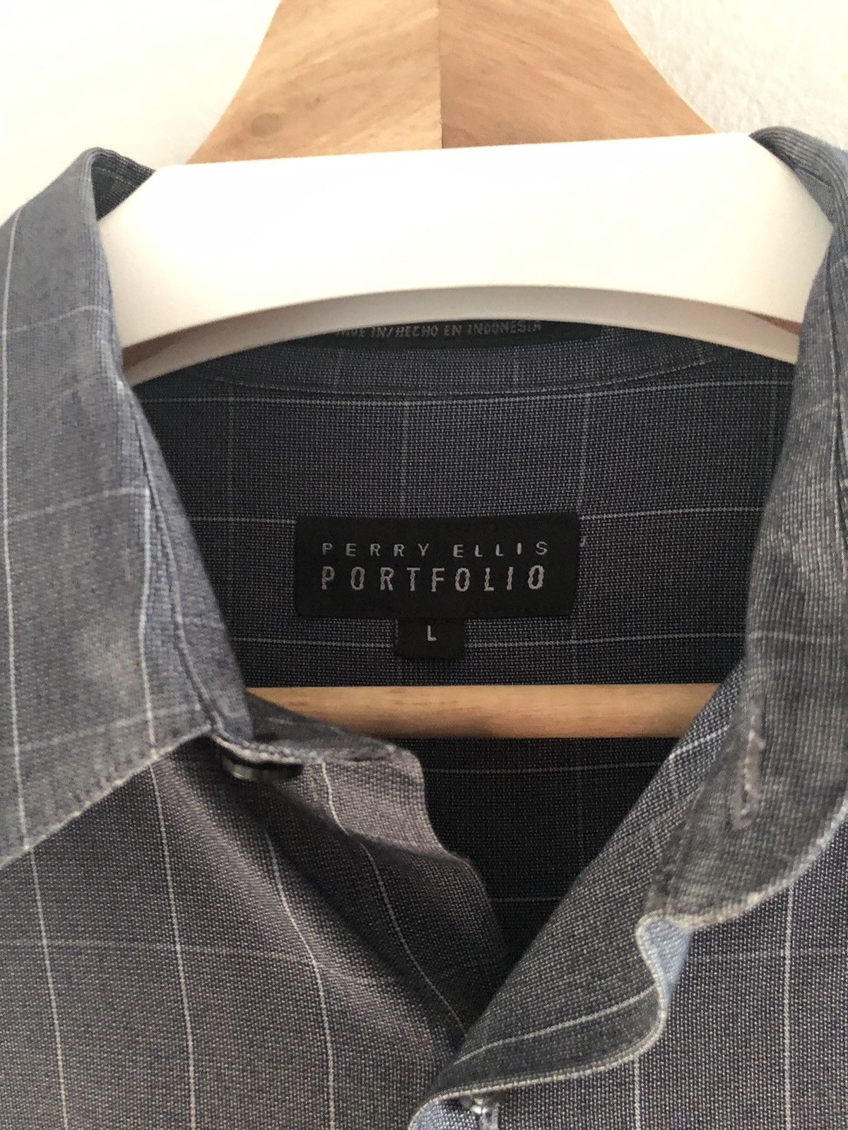 Perry Ellis Vintage Perry Ellis Windowpane Check Button Shirt Blue/Gray Size US XL / EU 56 / 4 - 5 Thumbnail